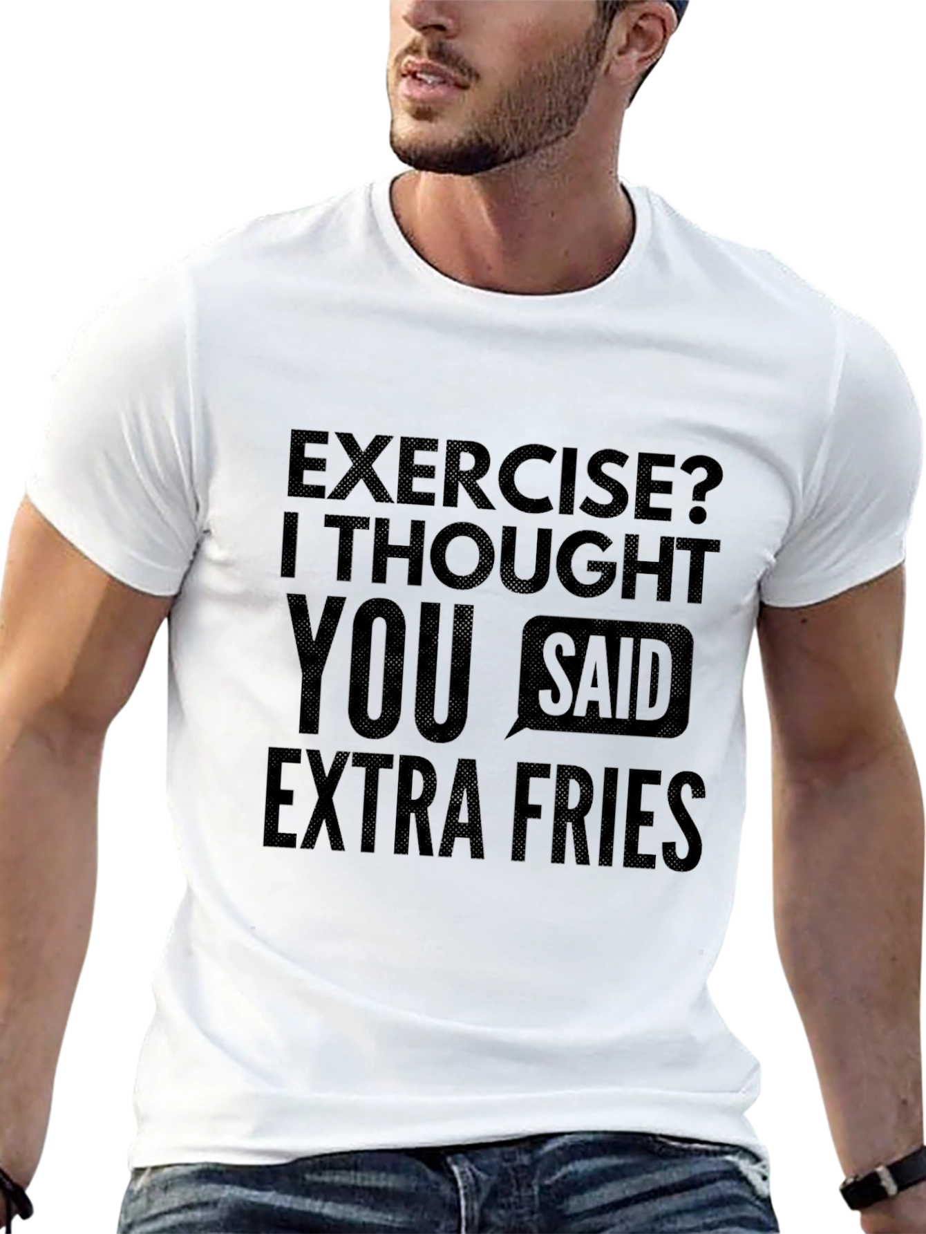 Black Funny Extra Fries Graphic T-Shirt view 13