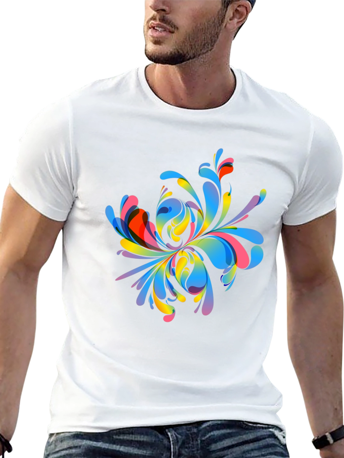 Black Colorful Abstract Floral Graphic Print T-Shirt view 13