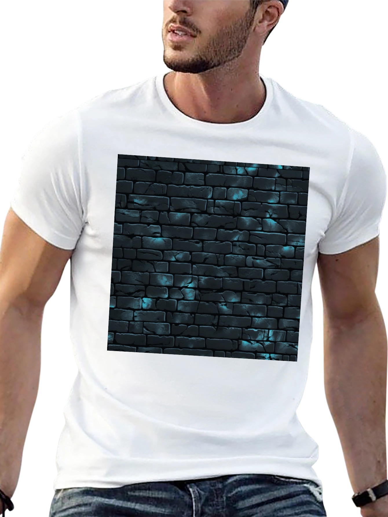 Black Cool Brick Wall Pattern Black T-Shirt view 13