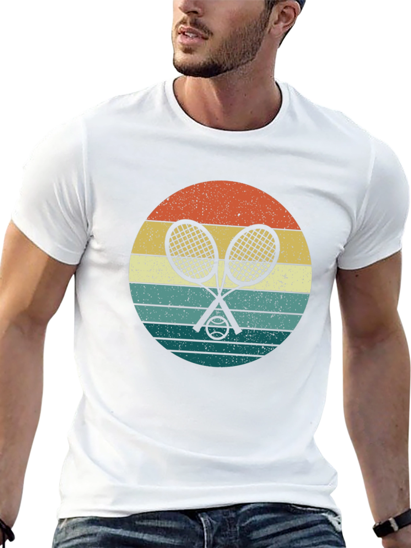 Black Retro Tennis Rackets & Ball Graphic T-Shirt view 13