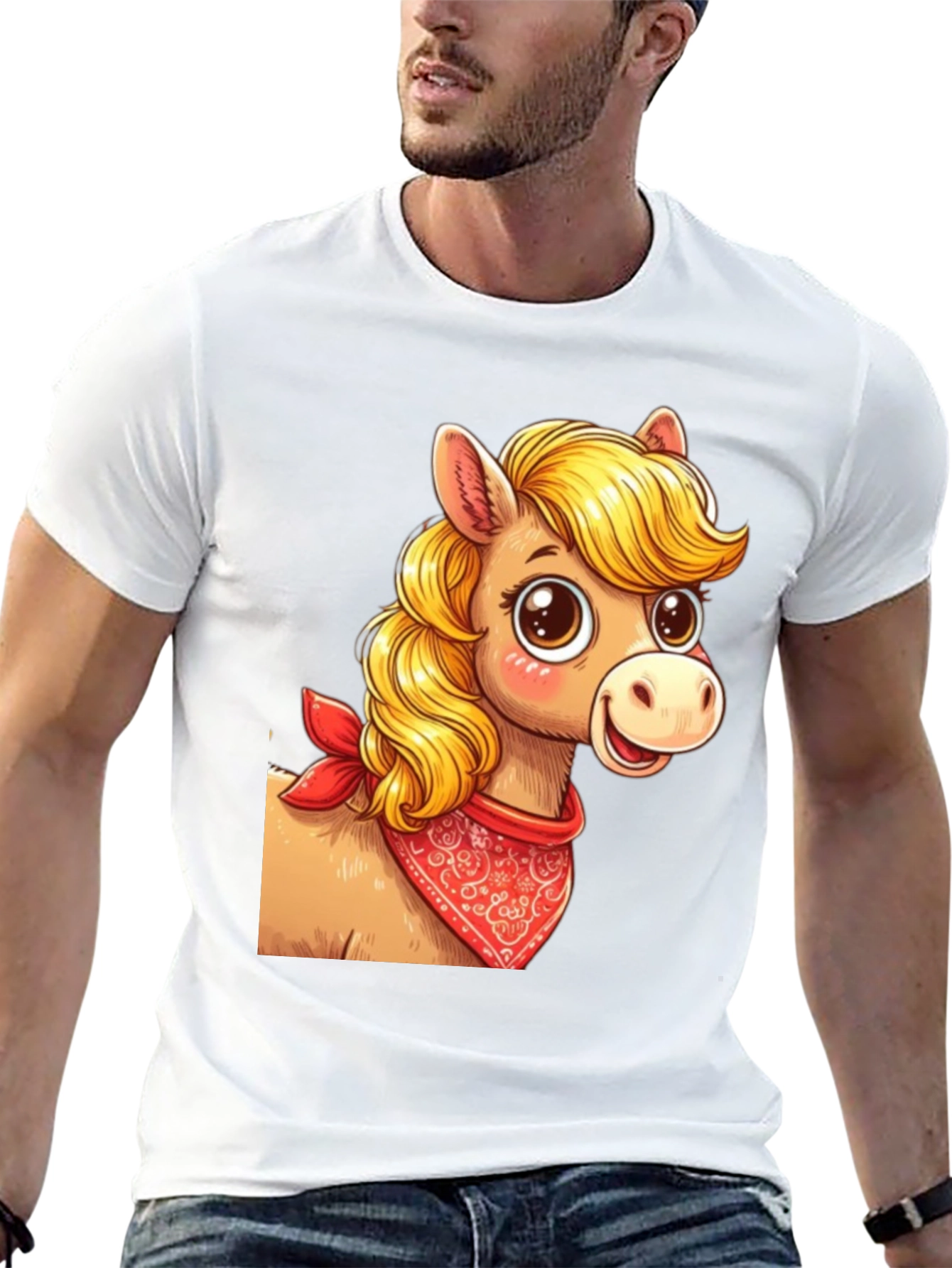 Black Cartoon Horse Bandana Graphic T-Shirt view 13