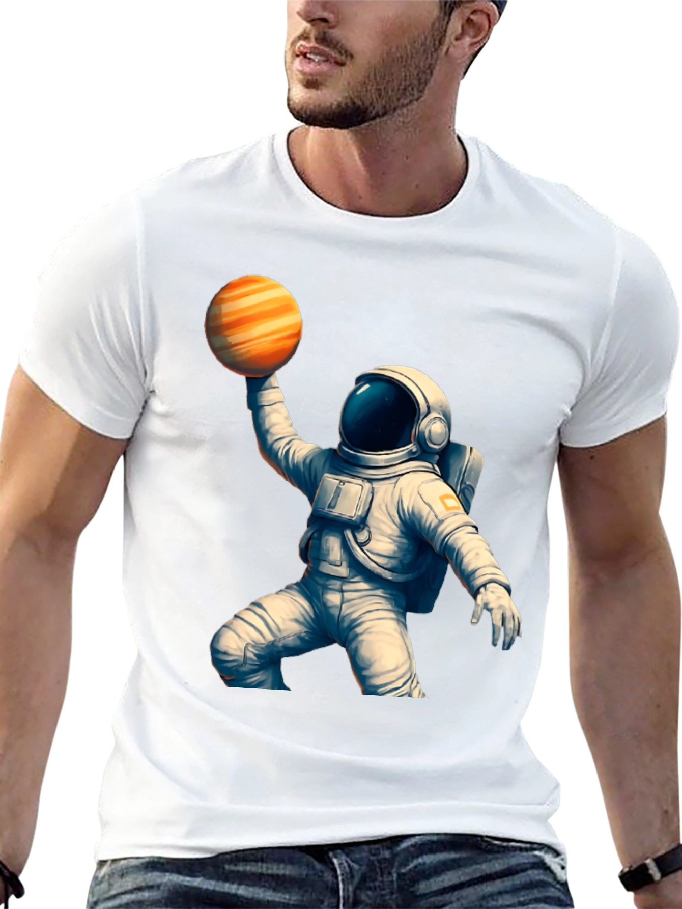 Black Astronaut Holding Planet T-Shirt - Space Lover Gift view 13