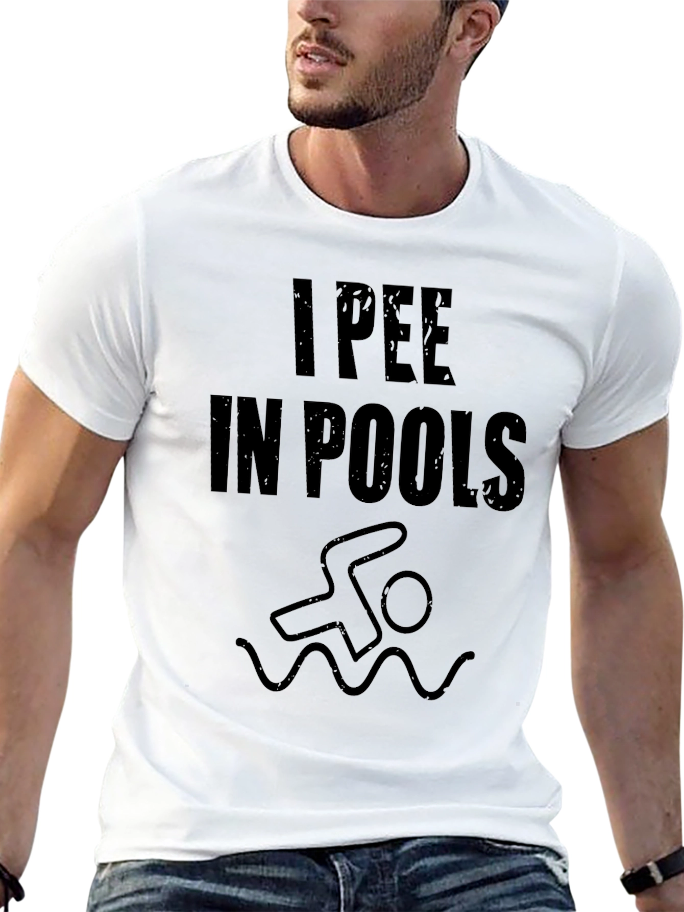 Black I Pee in Pools Graphic T-Shirt - Black Crew Neck view 13