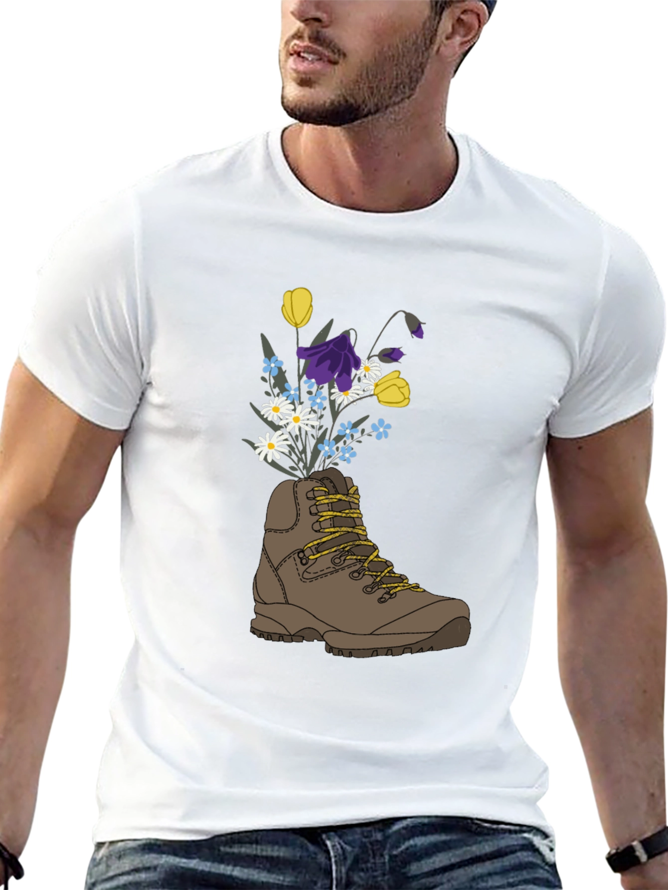 Black Floral Hiking Boot Graphic T-Shirt view 13