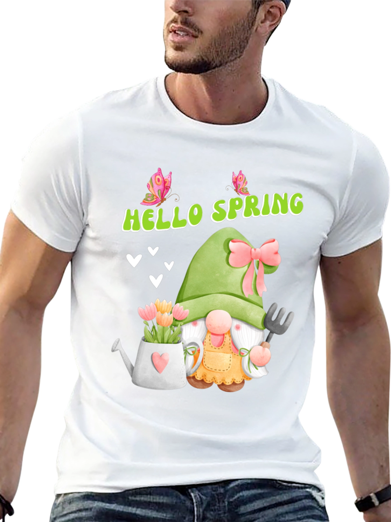 Black Hello Spring Garden Gnome T-Shirt view 13
