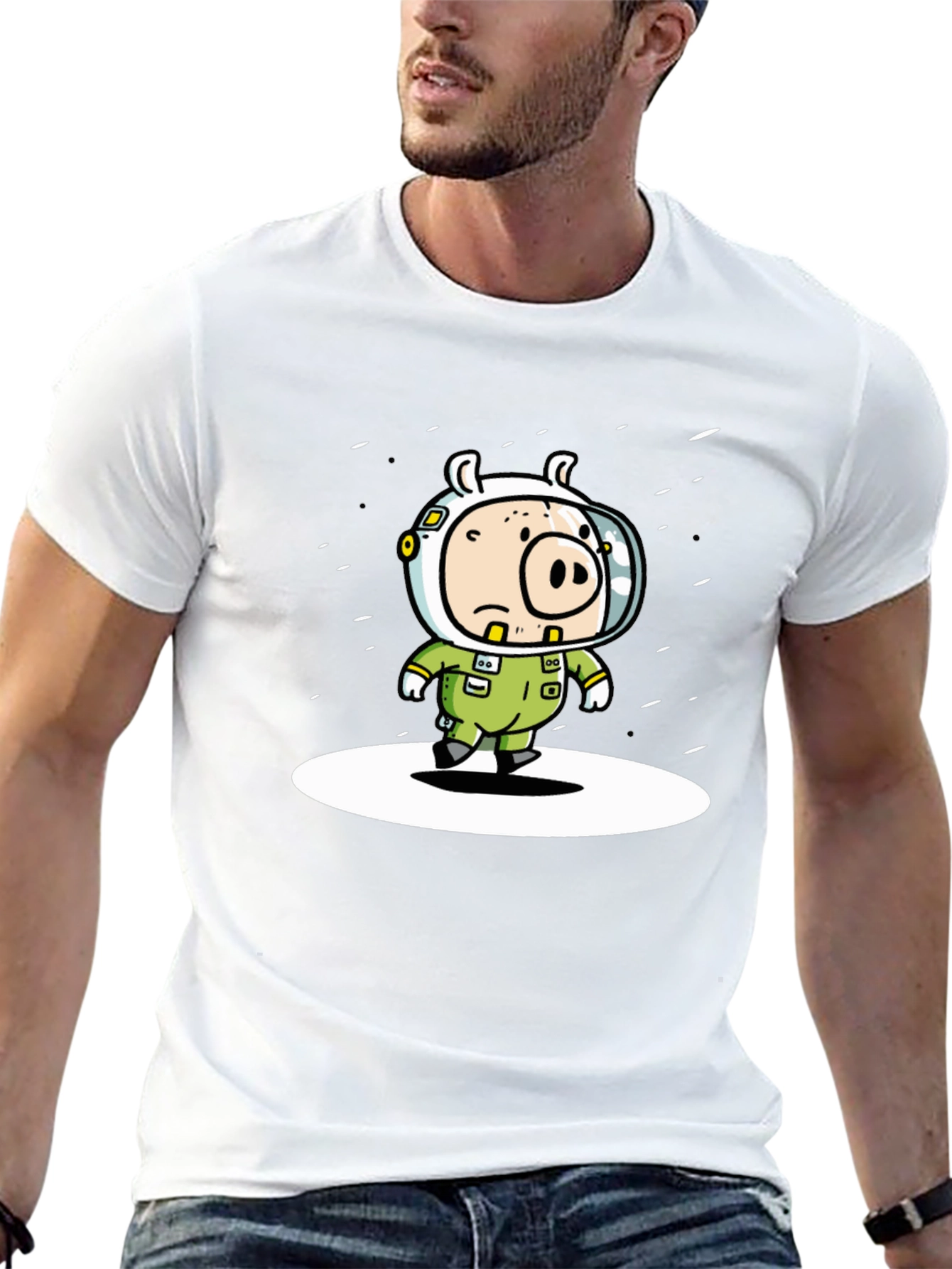 Black Astronaut Pig Graphic T-Shirt - Space Adventure Tee view 13
