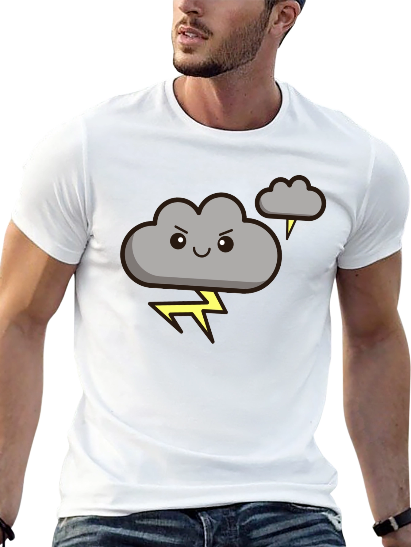 Black Cartoon Cloud Lightning Graphic Tee - Black view 13
