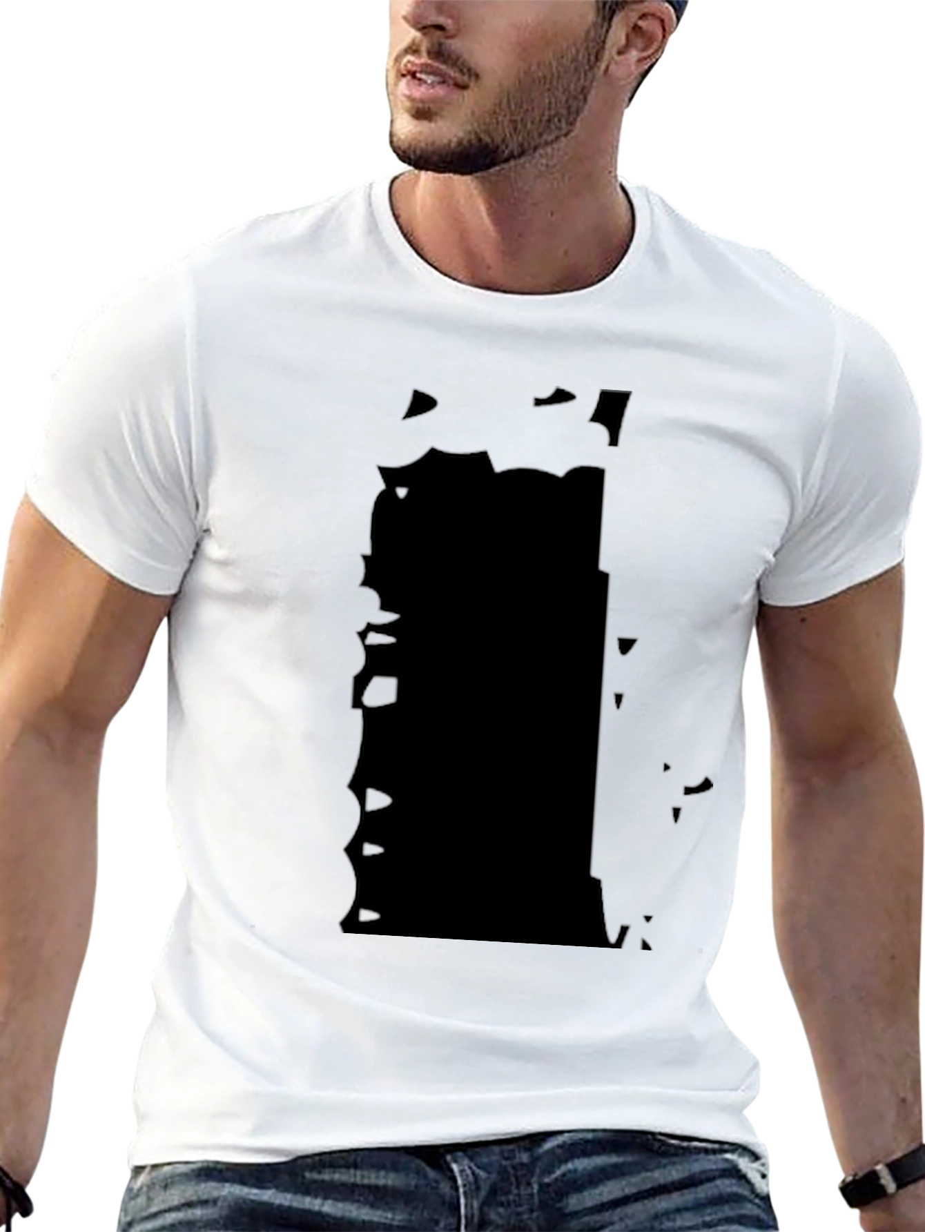Black Men's Black Graphic T-Shirt - Abstract Design view 13