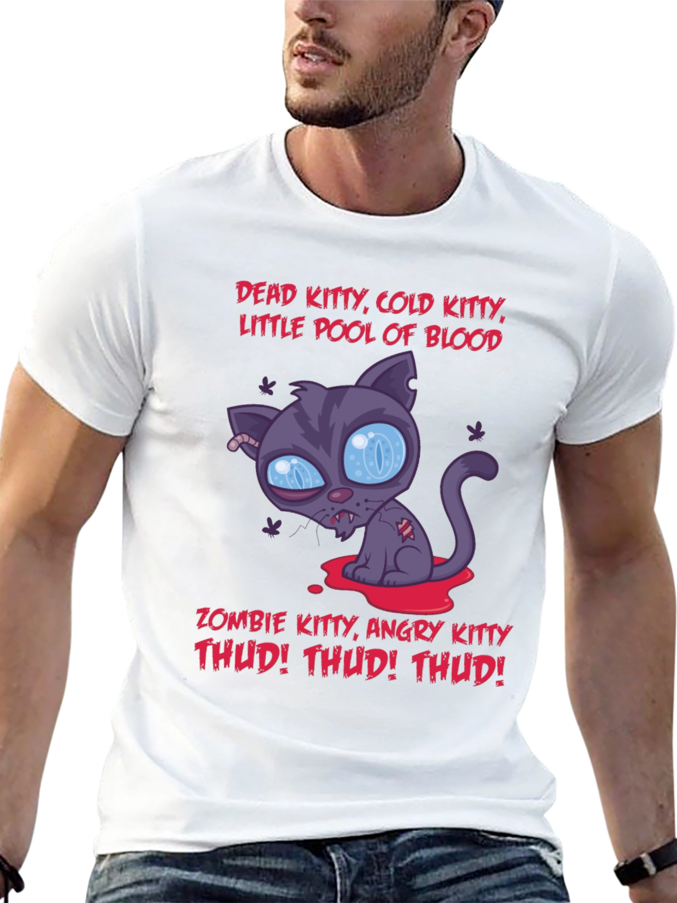 Black Zombie Kitty Graphic T-Shirt - Halloween view 13