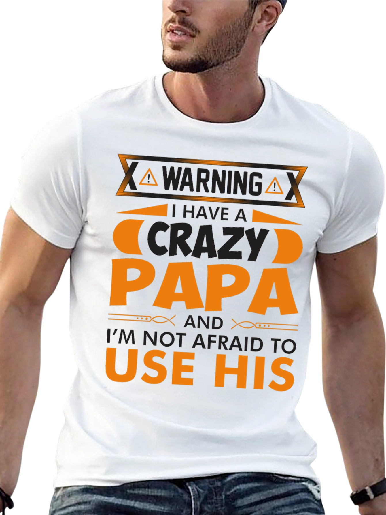 Black Warning Crazy Papa T-Shirt view 13