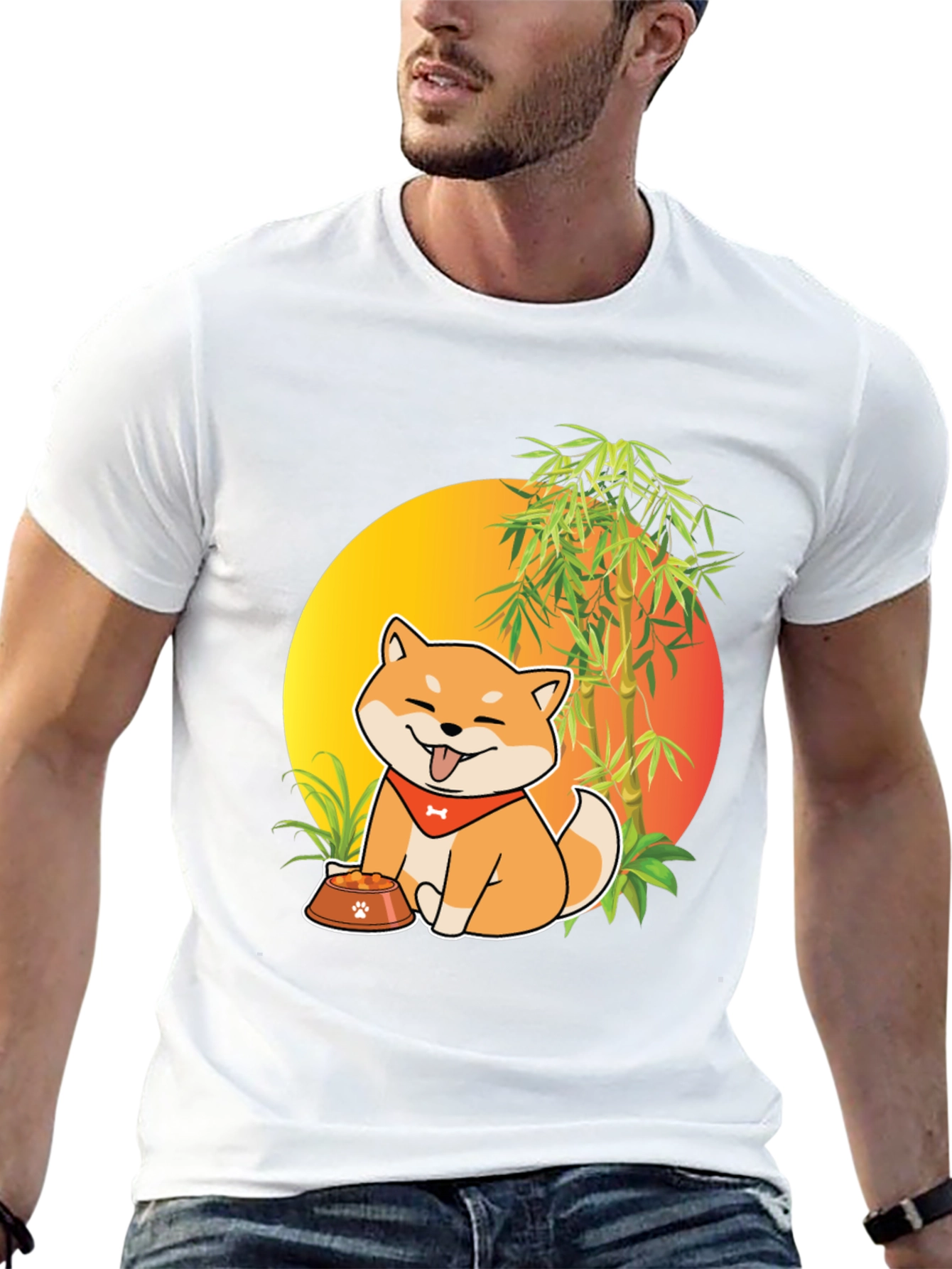 Black Shiba Inu Dog Cartoon Graphic T-Shirt view 13