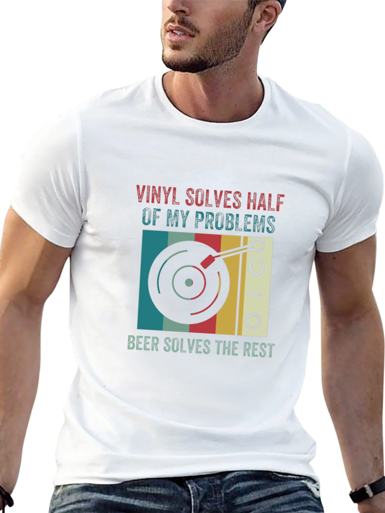 Black Vinyl and Beer Humor T-Shirt view 13