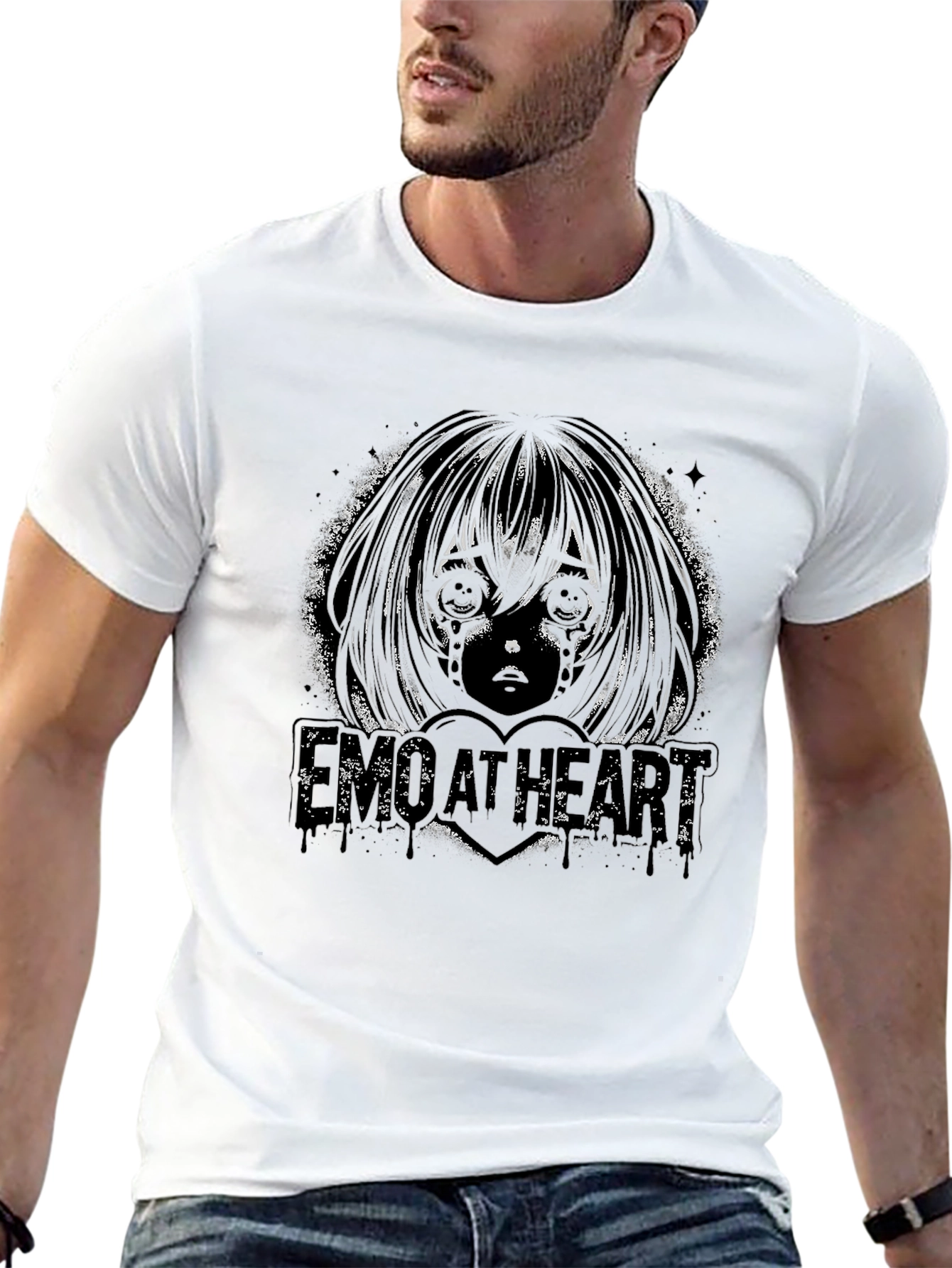 Black Emo Anime Graphic Black T-Shirt view 13