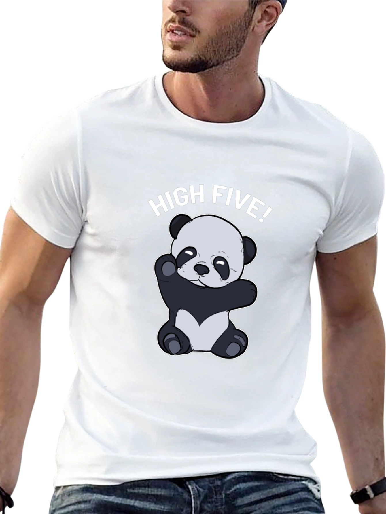 Black Panda High Five Graphic Tee - Black Cotton T-Shirt view 13