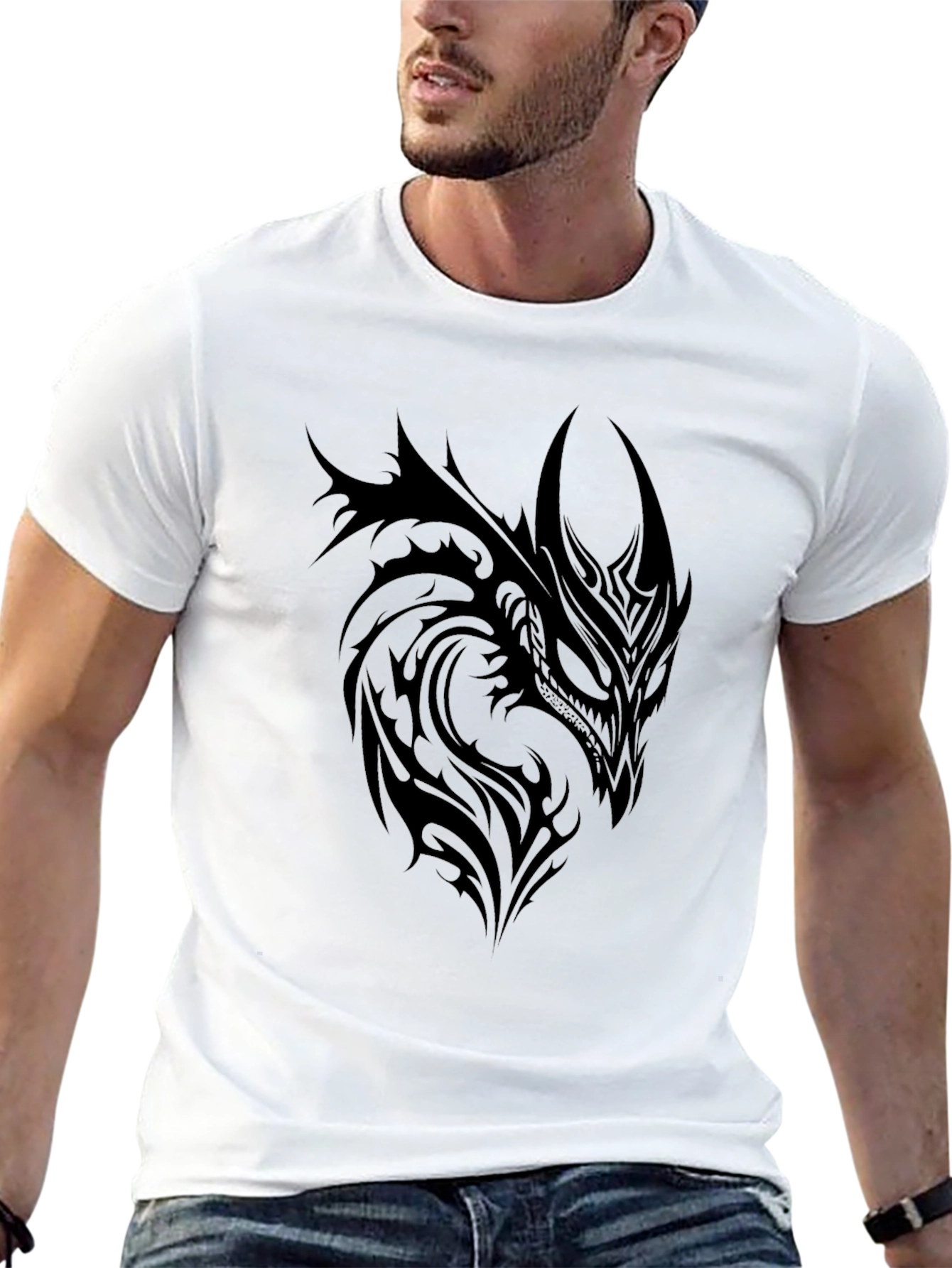 Black Tribal Dragon Graphic Tee - Black view 13