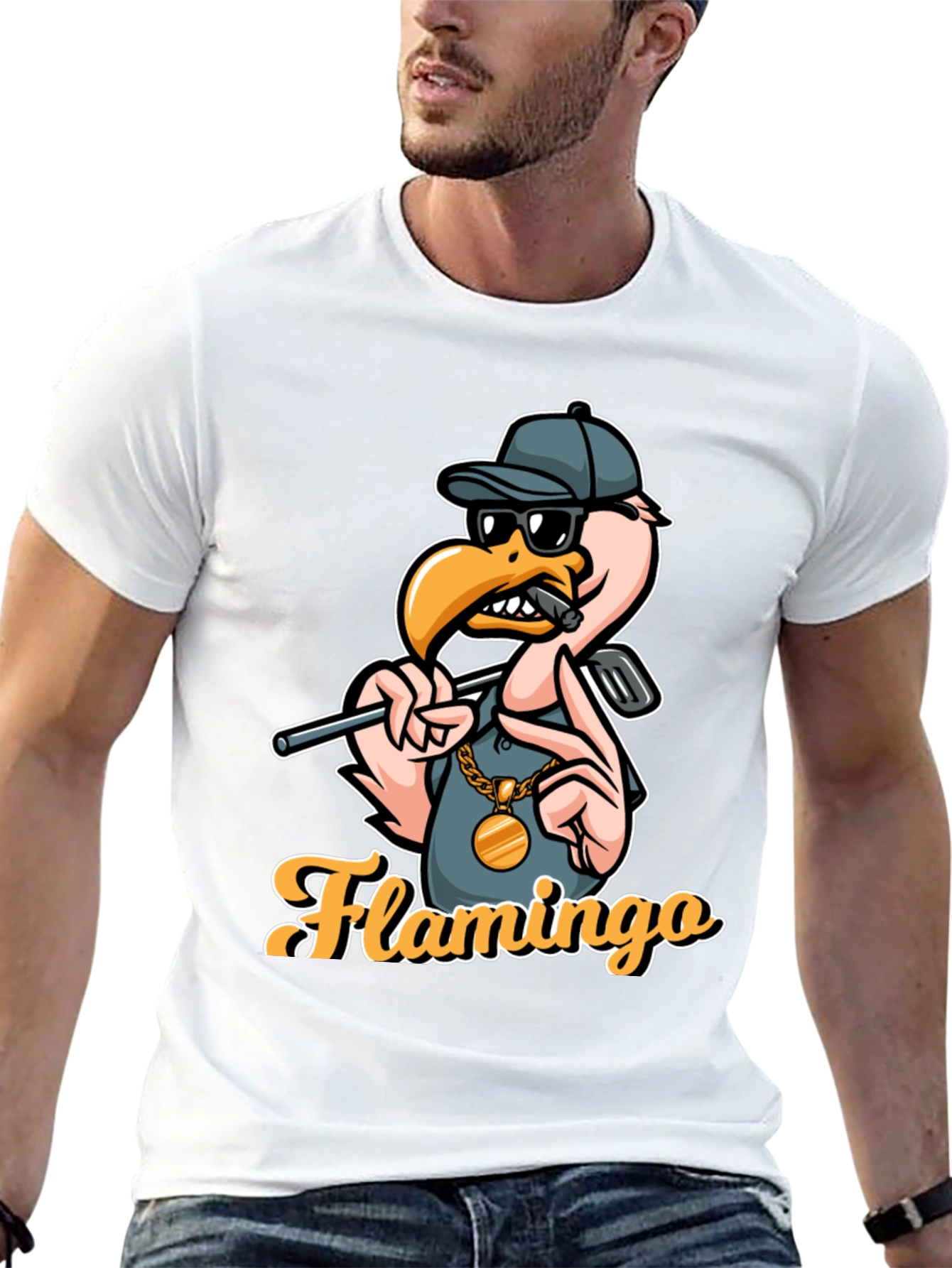 Black Cool Flamingo Golf T-Shirt view 13