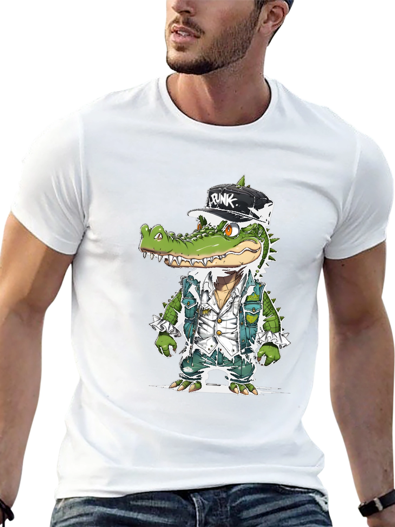 Black Punk Gator T-Shirt - Cool Reptile Streetwear view 13