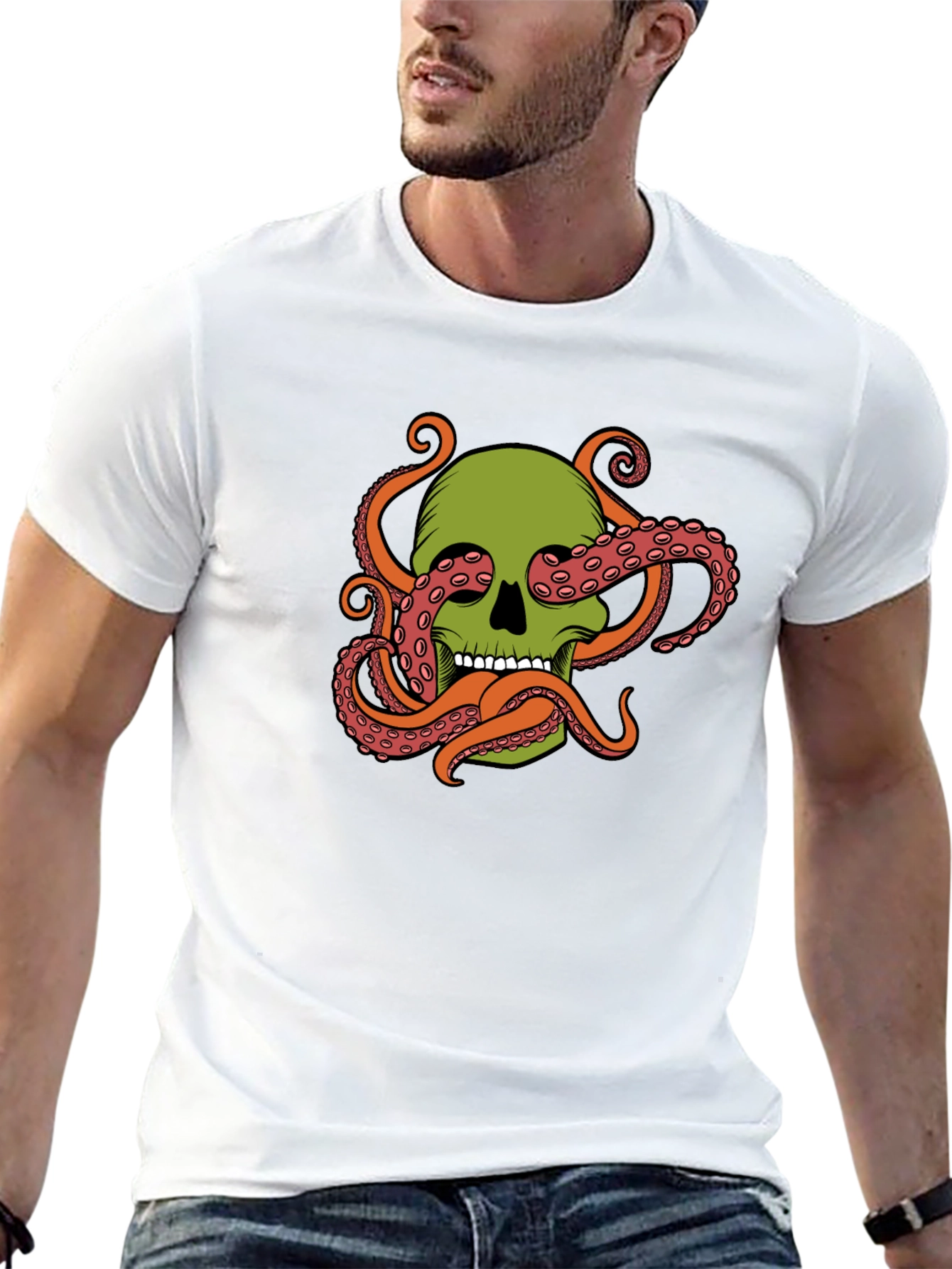 Black Skull Octopus Graphic Tee - Black Cotton Blend view 13