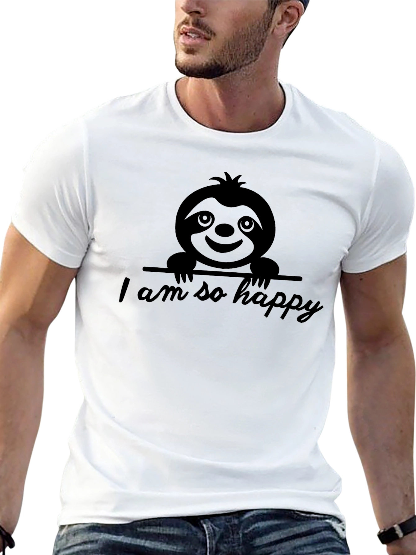 Black Happy Sloth Graphic Tee - Unisex Cotton T-Shirt view 13