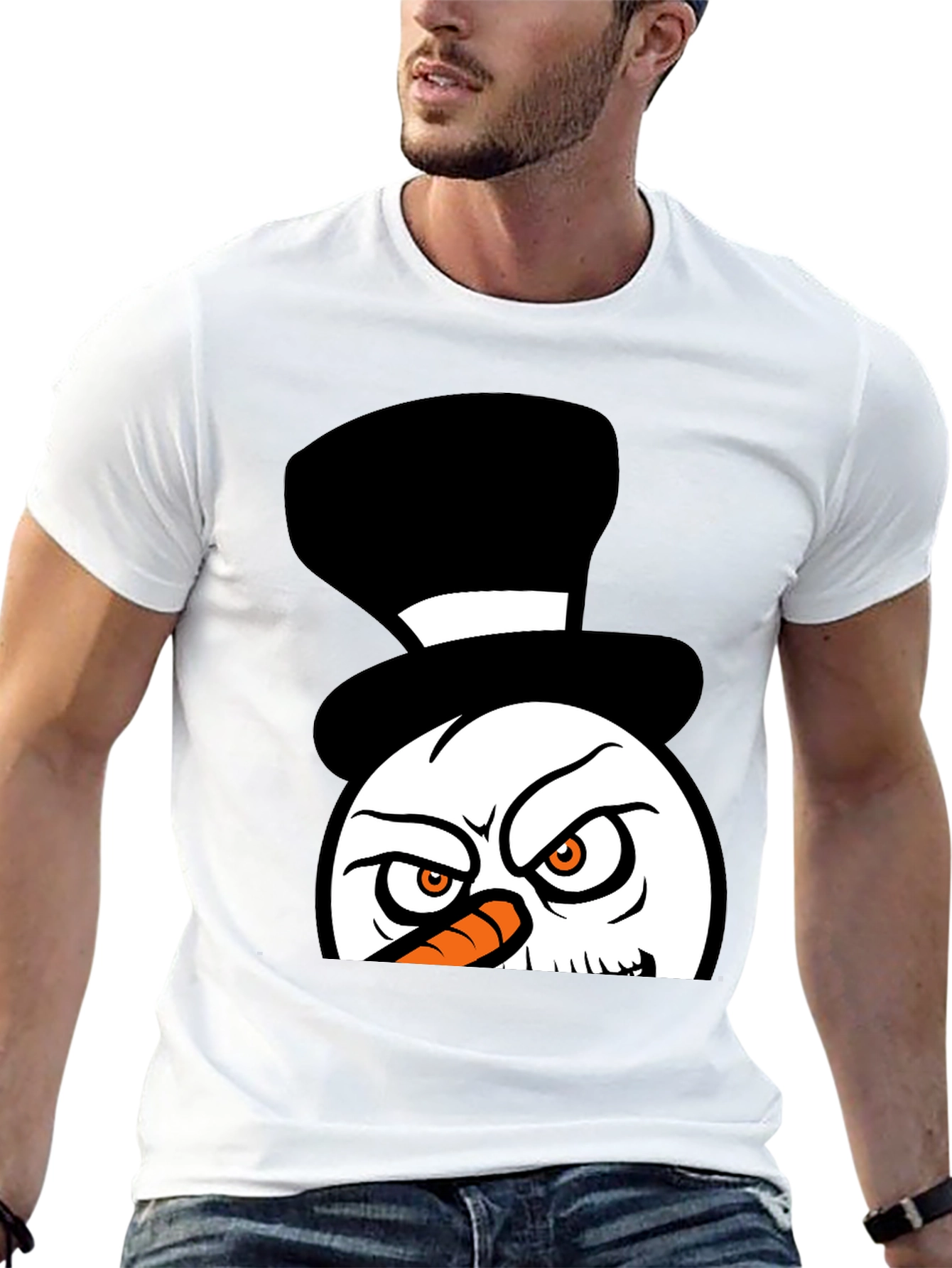 Black Grumpy Snowman Graphic Tee - Black Cotton Blend view 13