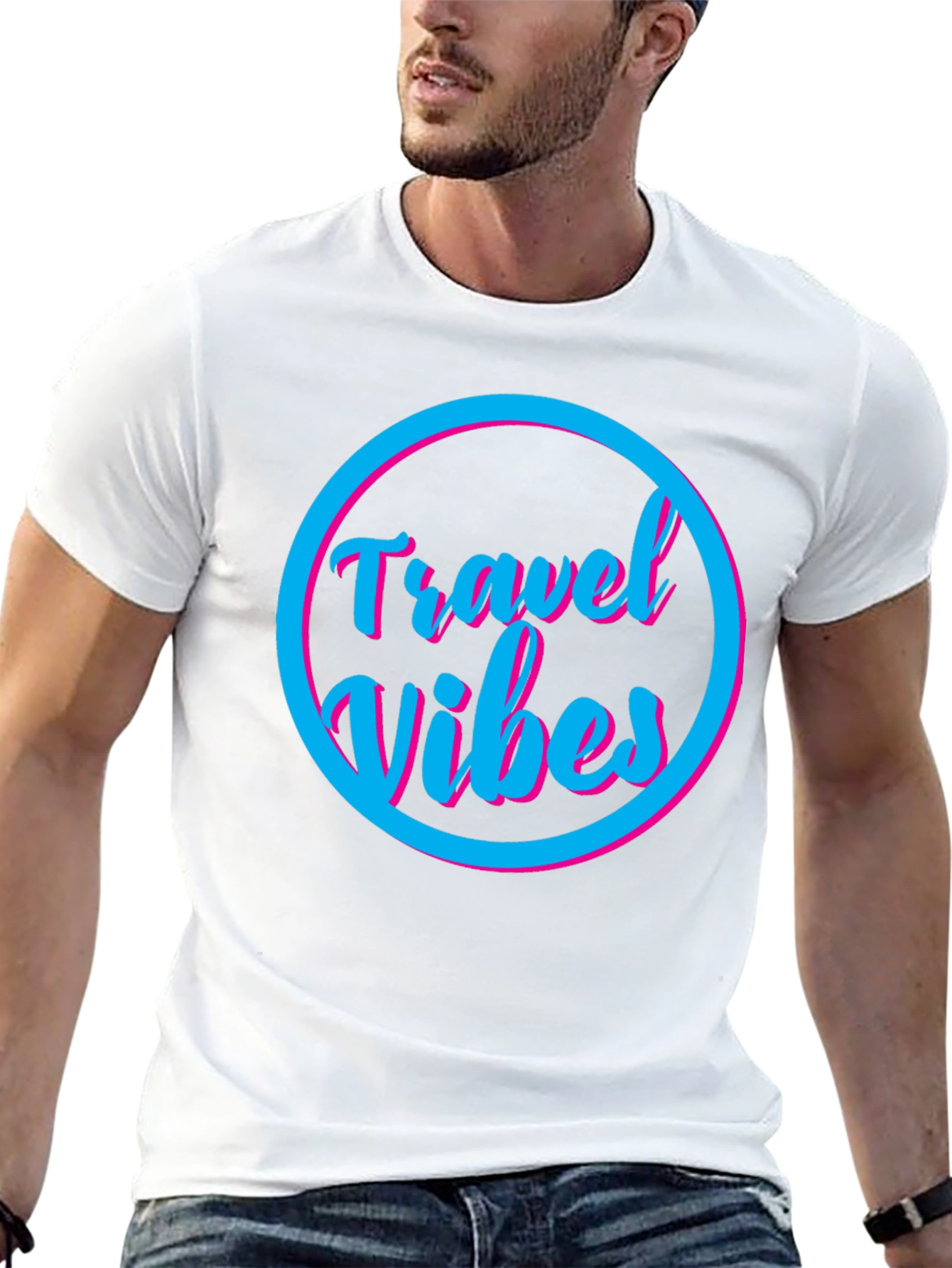 Black Travel Vibes Graphic Tee - Black Cotton T-Shirt view 13