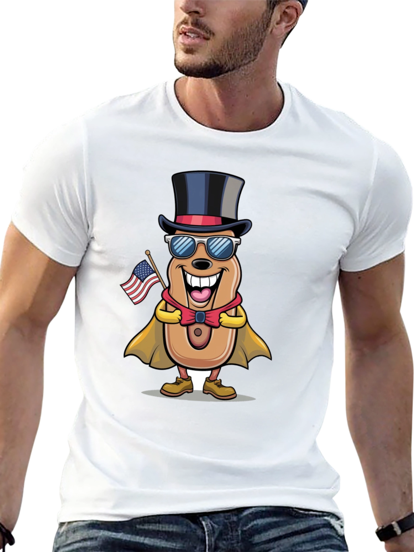 Black Patriotic Hot Dog Cartoon T-Shirt view 13