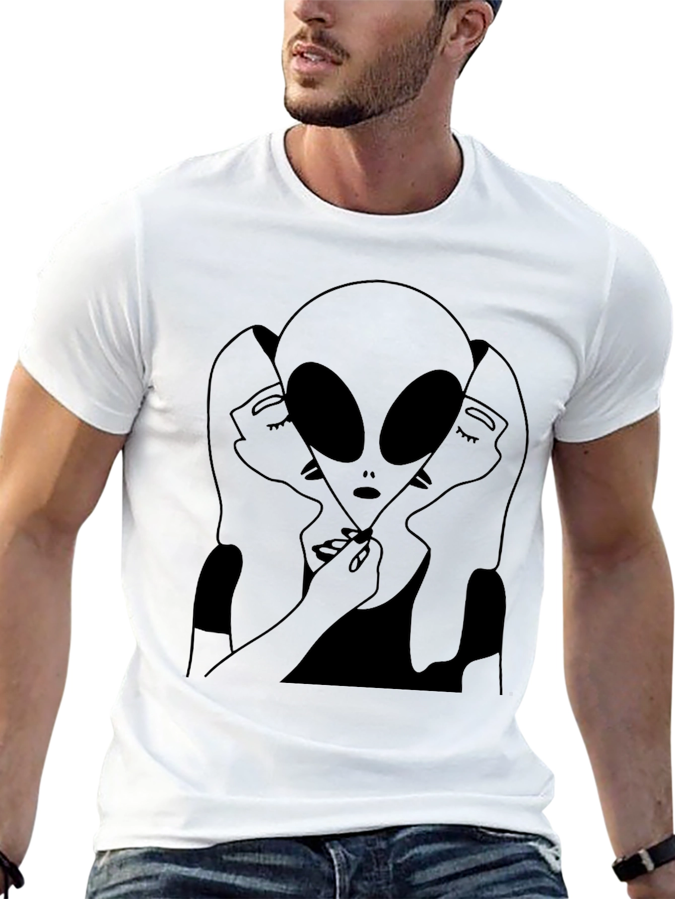 Black Alien Embrace Graphic Tee - Black Cotton T-Shirt view 13