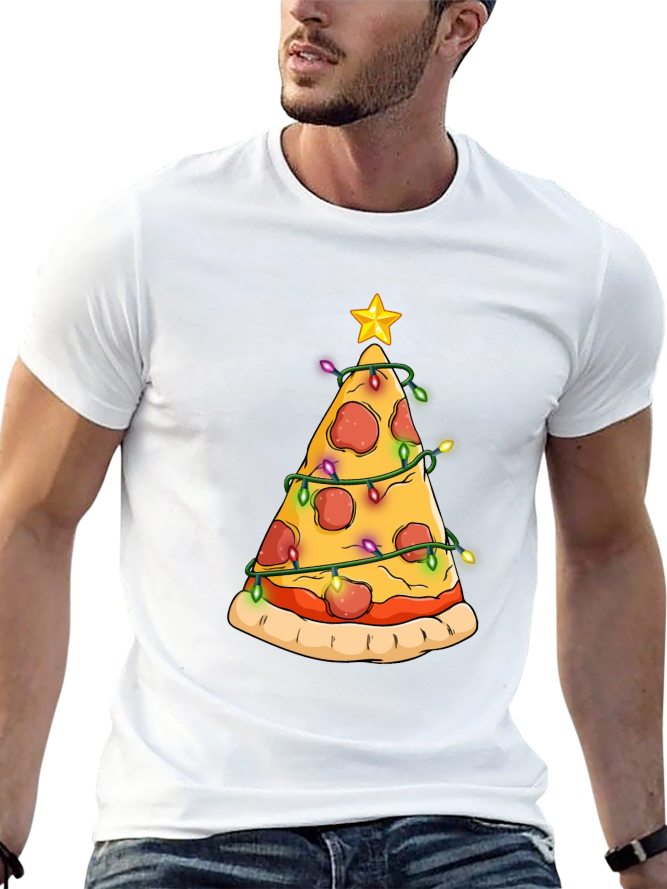 Black Pizza Christmas Tree T-Shirt view 13