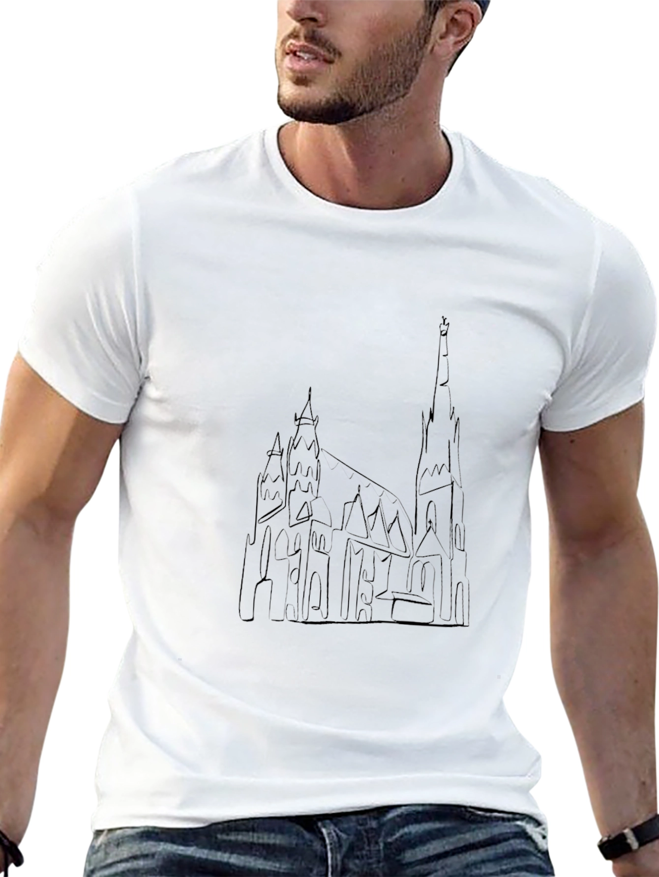 Black Gothic Cathedral Outline Black T-Shirt view 13
