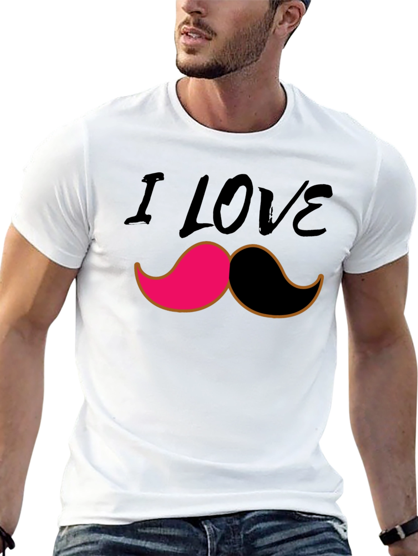 Black I Love Mustache Graphic Tee - Black view 13