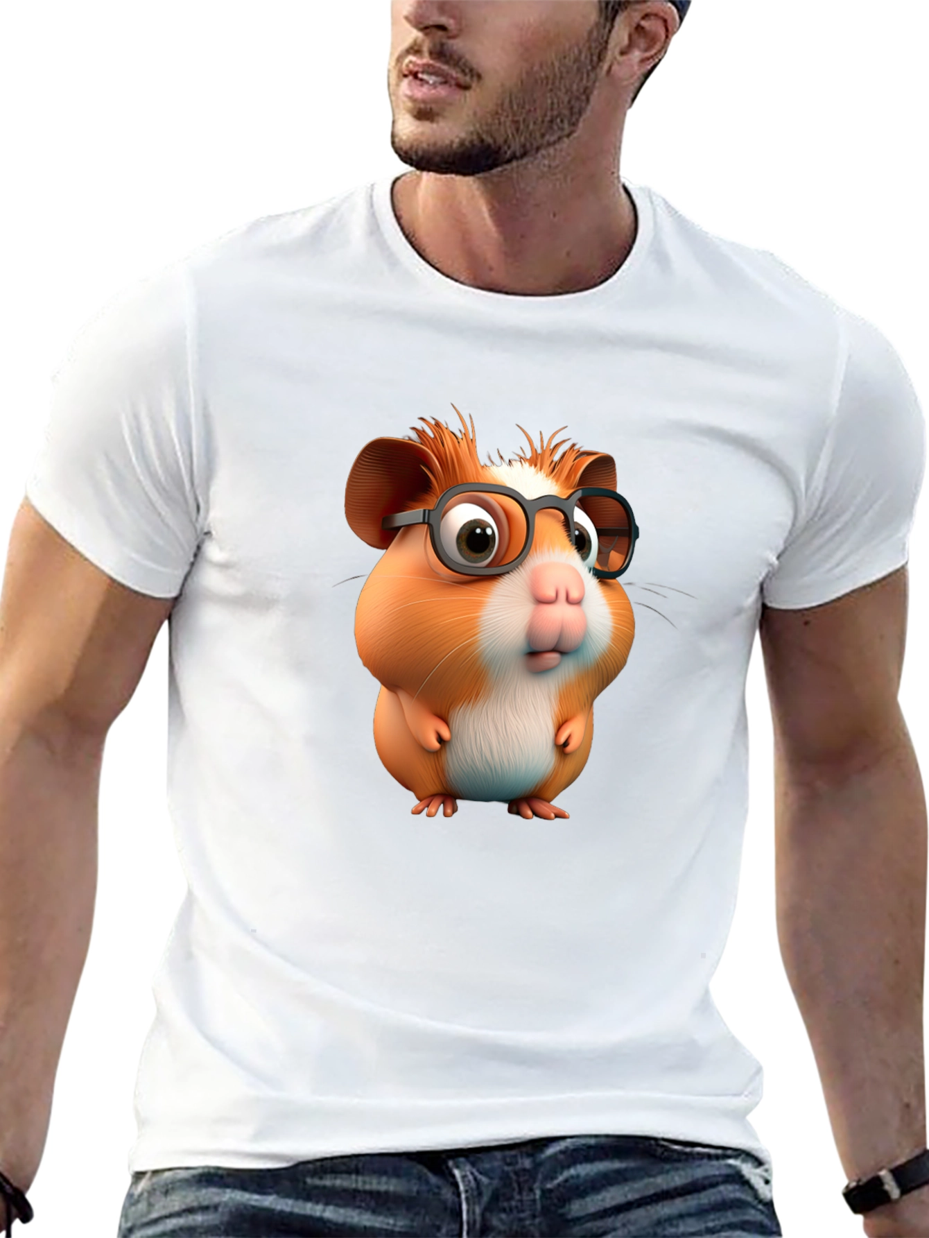 Black Cute Hamster with Glasses Graphic Tee view 13