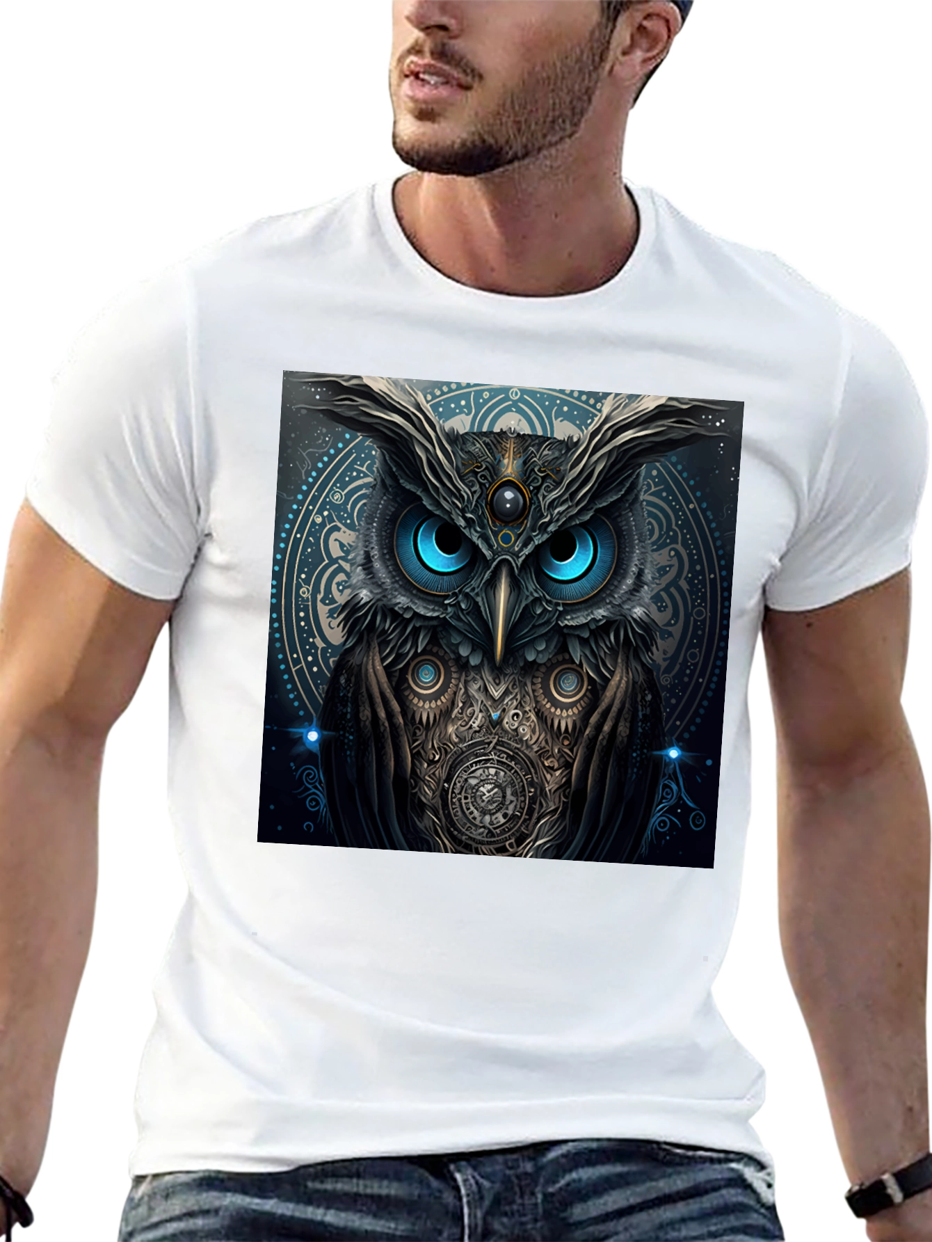 Black Mystic Owl Graphic Tee - Black Cotton Blend view 13
