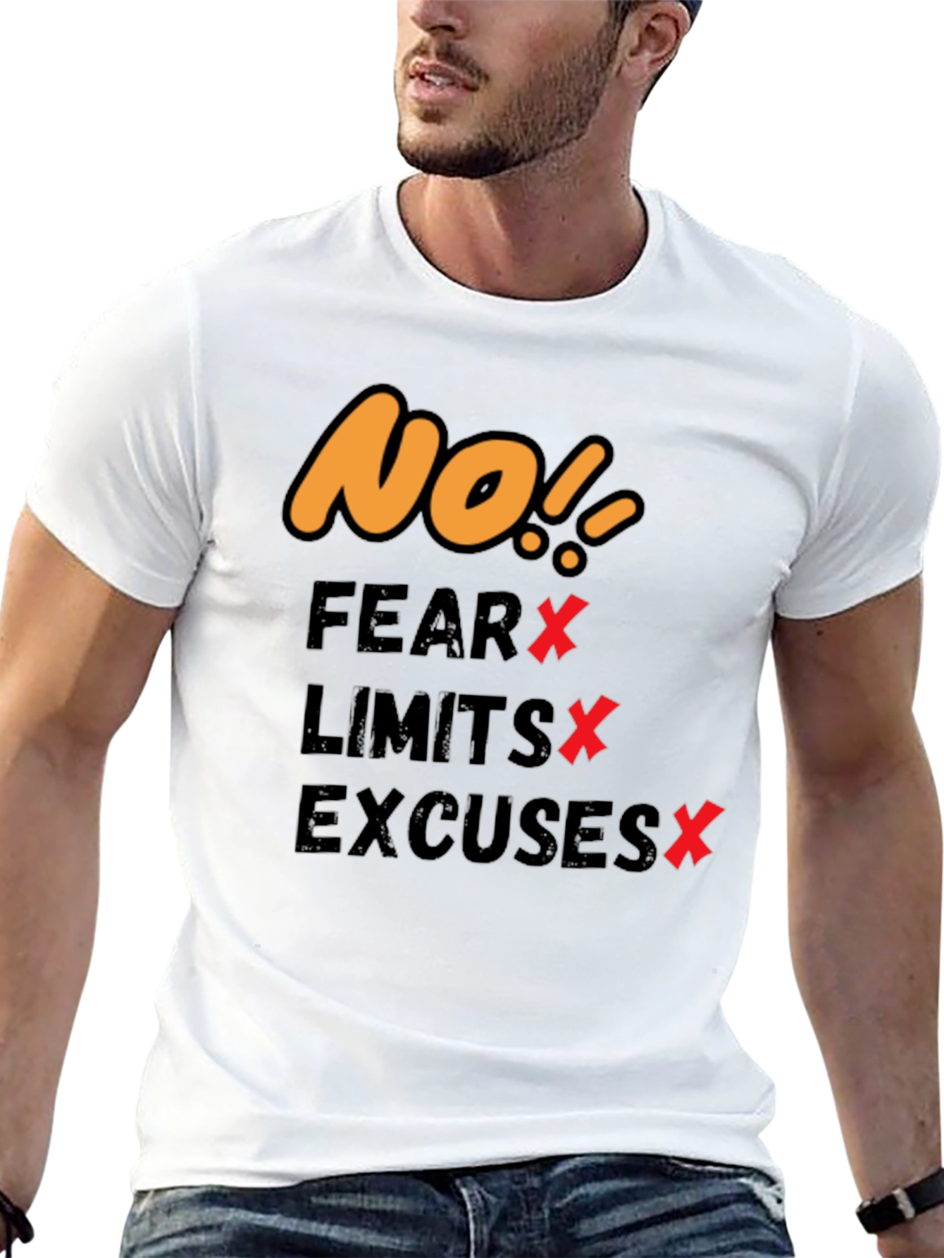 Black Motivational T-Shirt - No Fear, Limits, Excuses! view 13