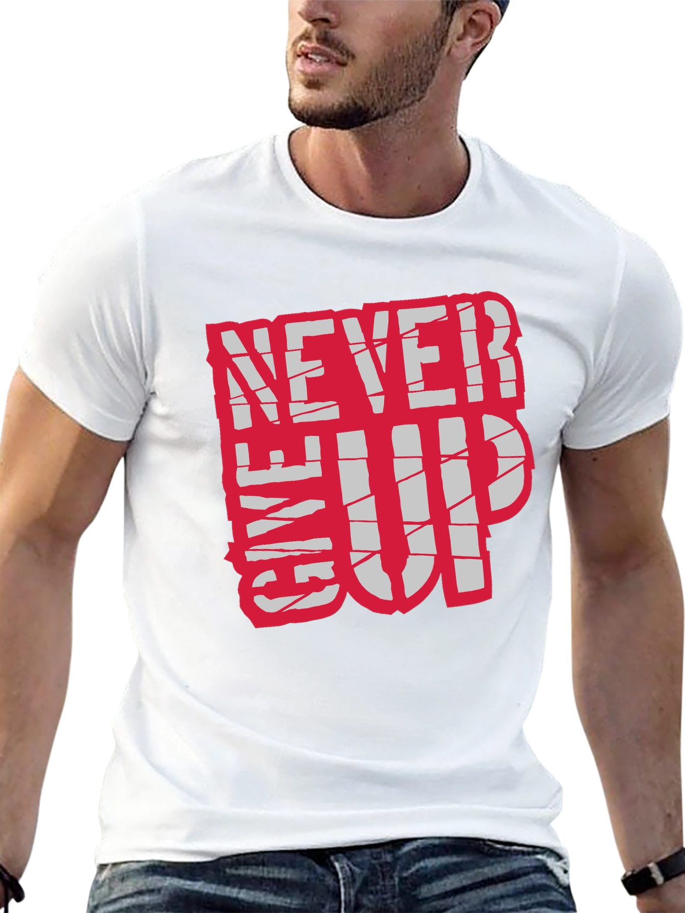 Black Motivational 'Never Give Up' Black T-Shirt view 13