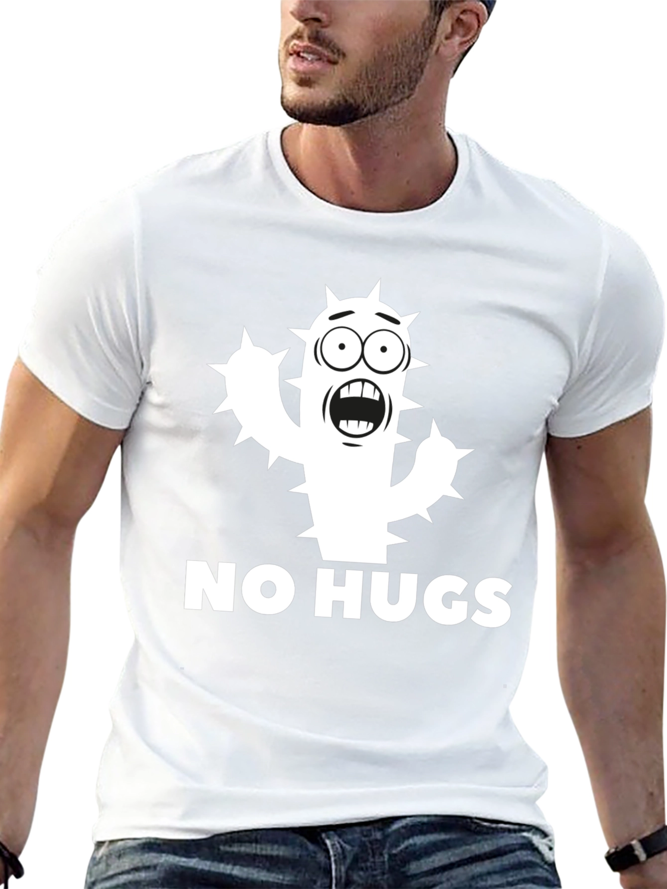 Black No Hugs Cactus Graphic Tee - Funny Unisex Shirt view 13