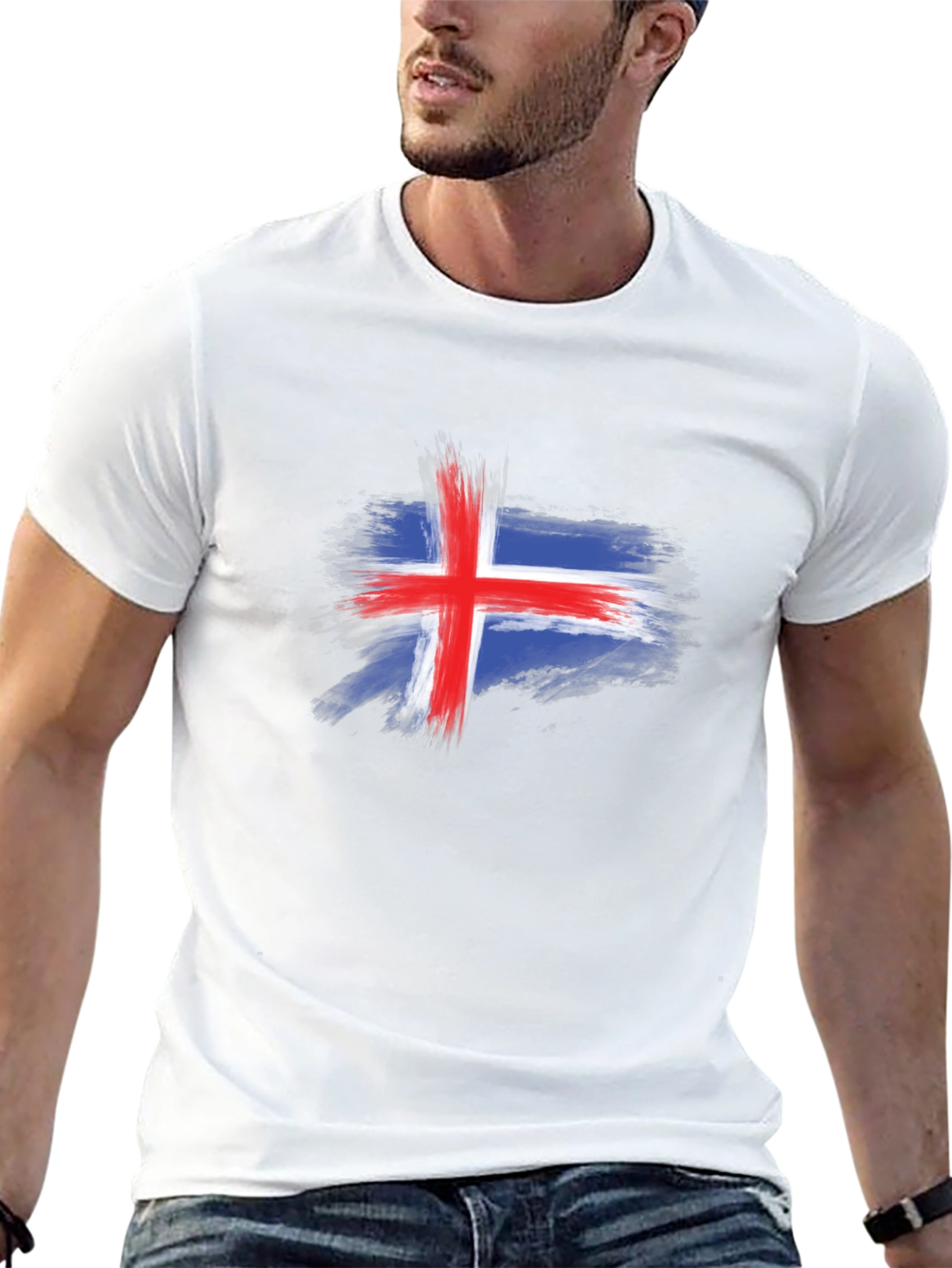 Black Iceland Flag Brush Stroke Men's Black T-Shirt view 13