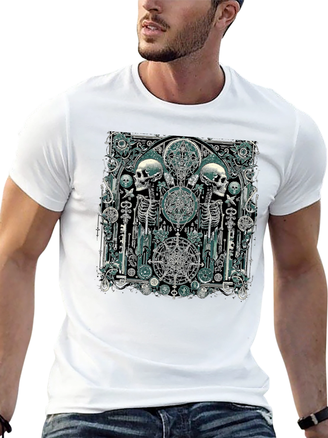 Black Skull & Skeleton Gothic Graphic T-Shirt view 13