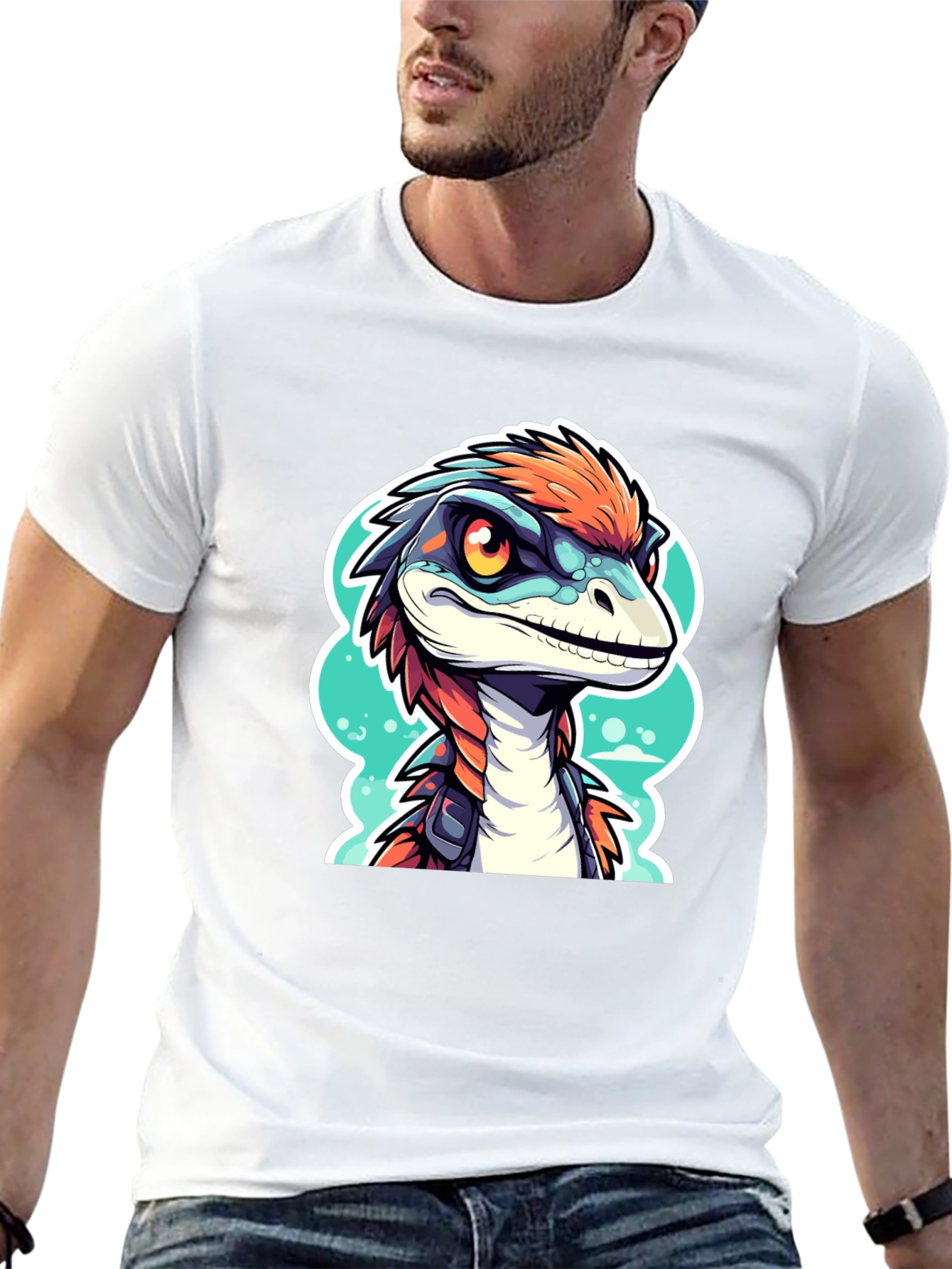 Black Dino Raptor Graphic Tee - Cool Cartoon Animal Shirt view 13