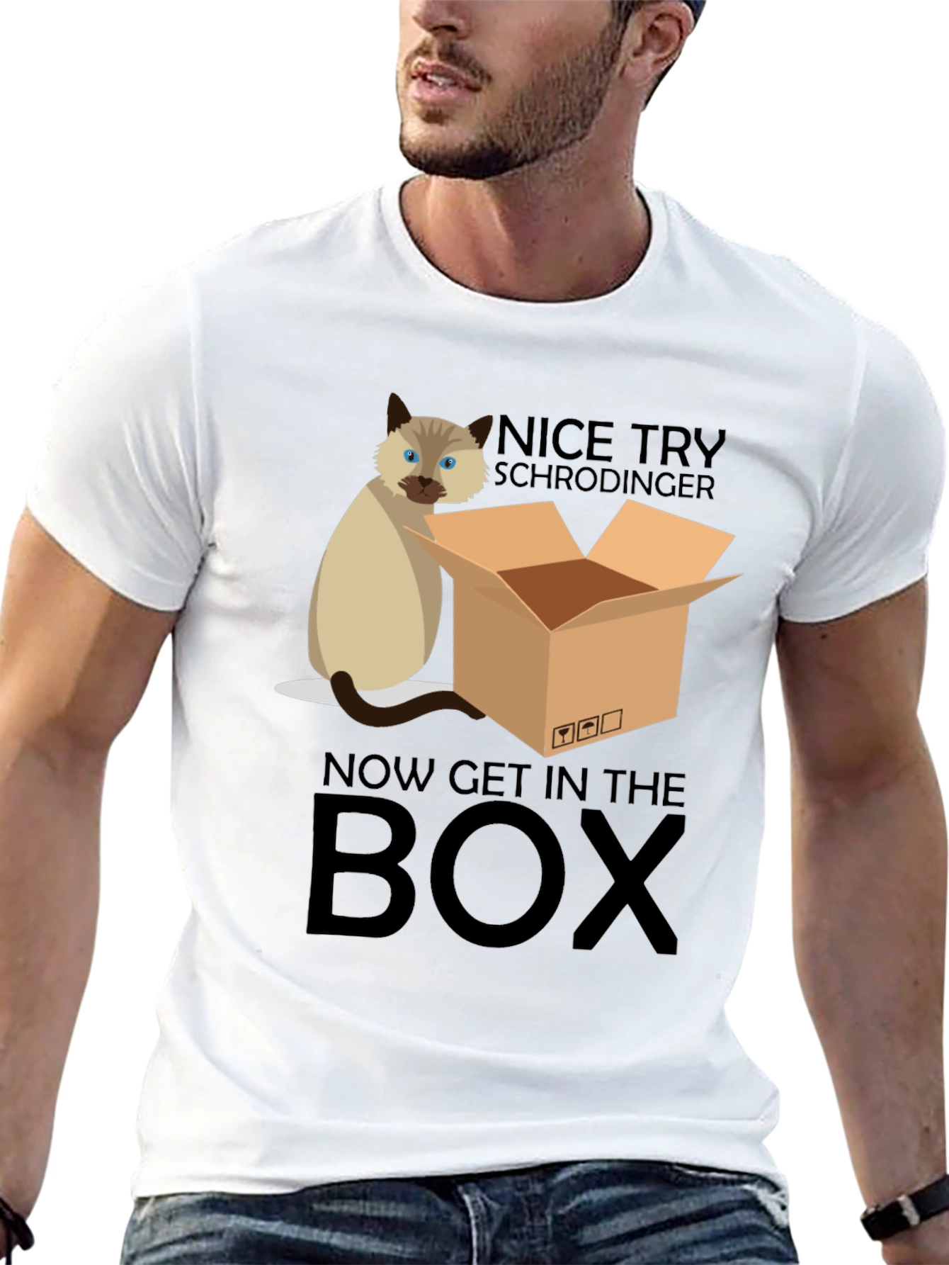 Black Schrödinger Cat T-Shirt: Now Get In The Box view 13