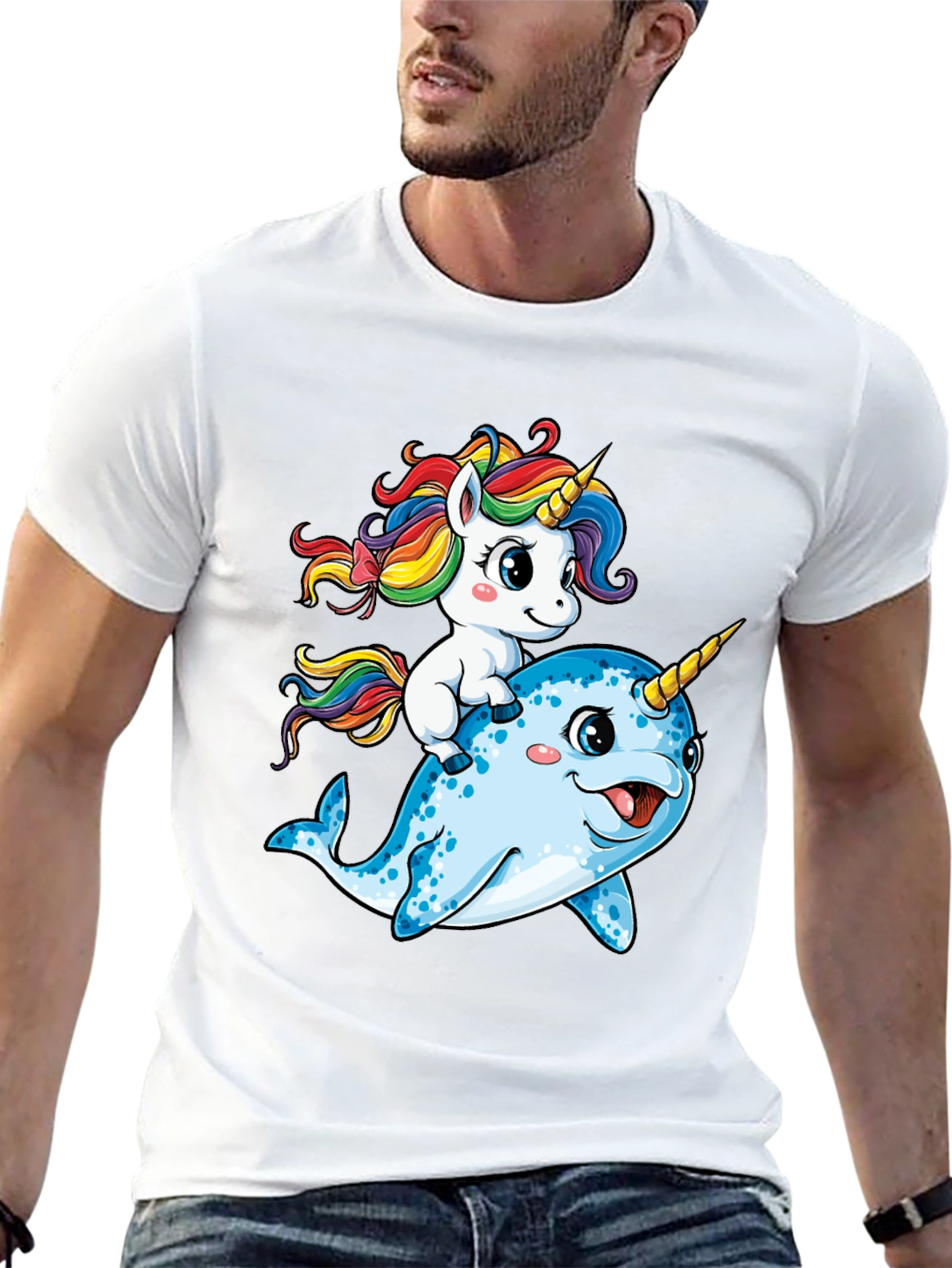 Black Unicorn Riding Narwhal T-Shirt view 13