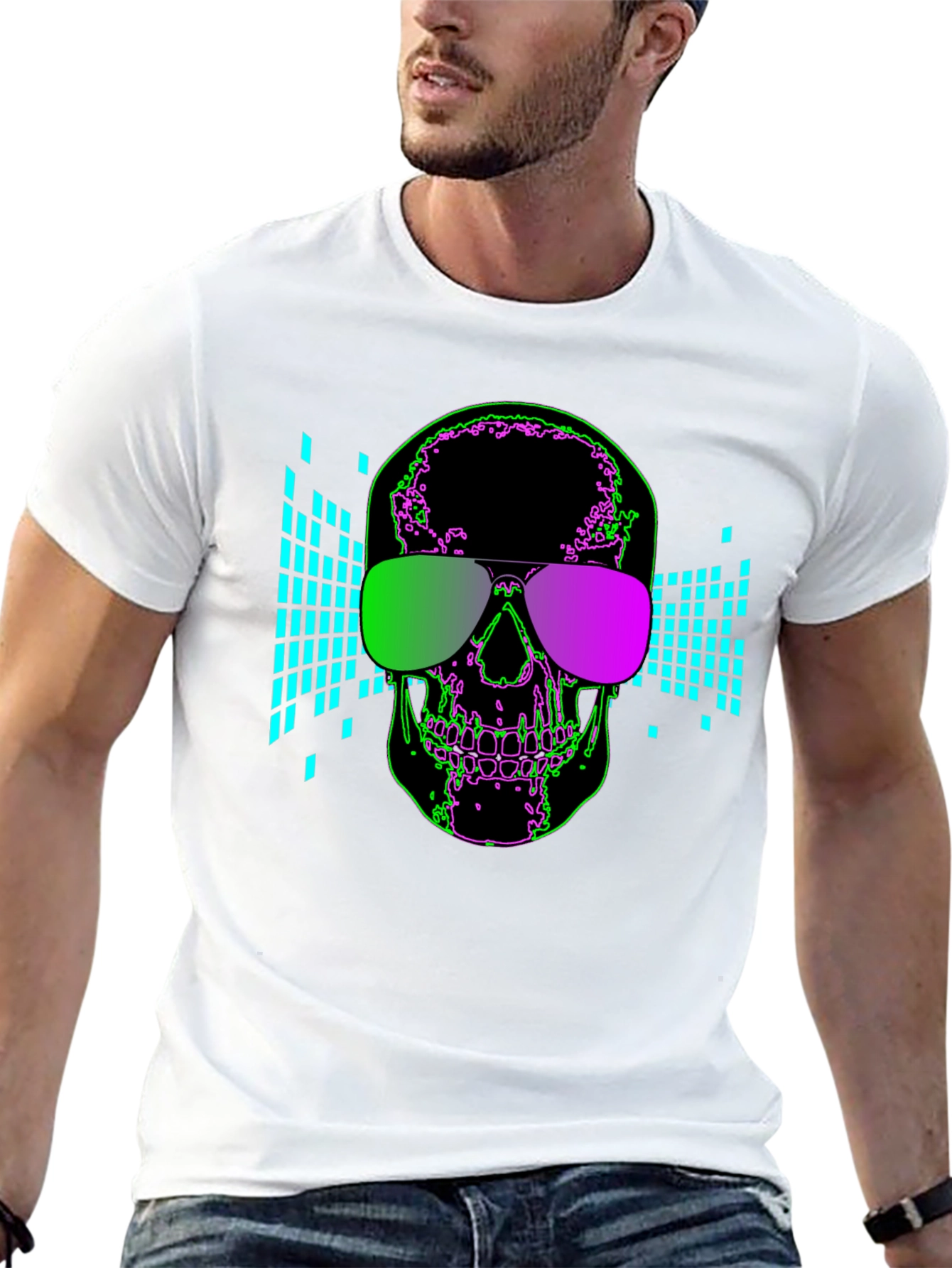Black Skull Shades Graphic Tee - Cool Neon Design view 13