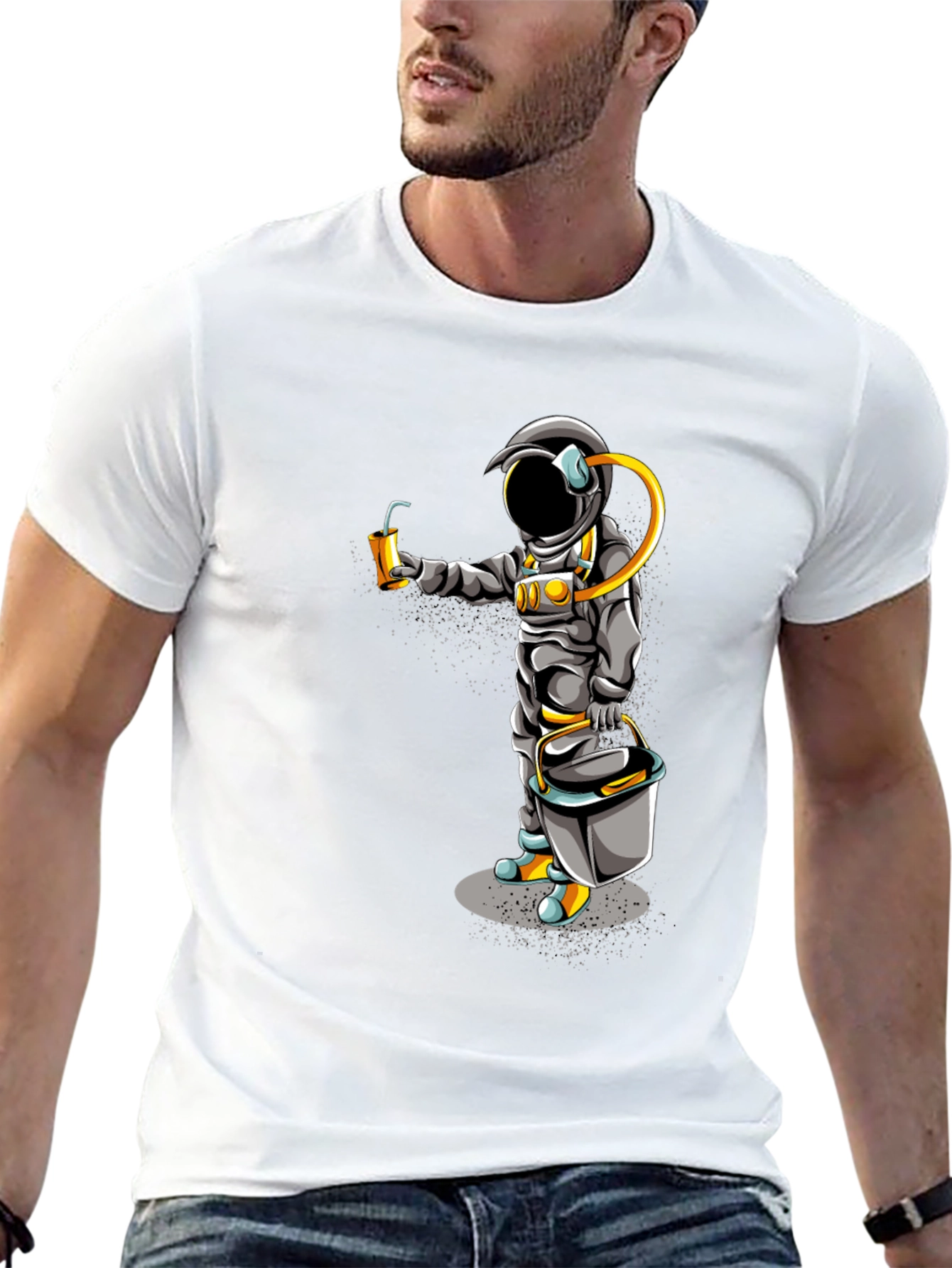 Black Astronaut Graphic T-Shirt - Black Crew Neck Tee view 13