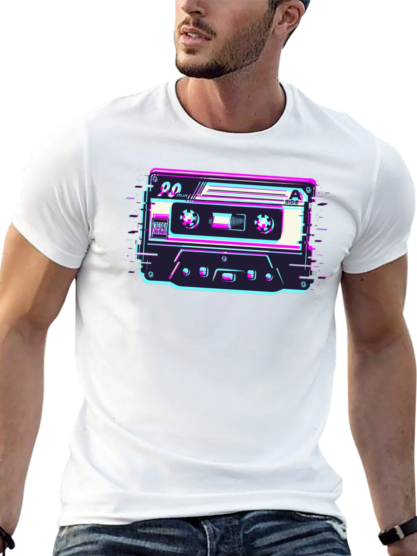 Black Retro Cassette Glitch T-Shirt - Classic 90's Style view 13
