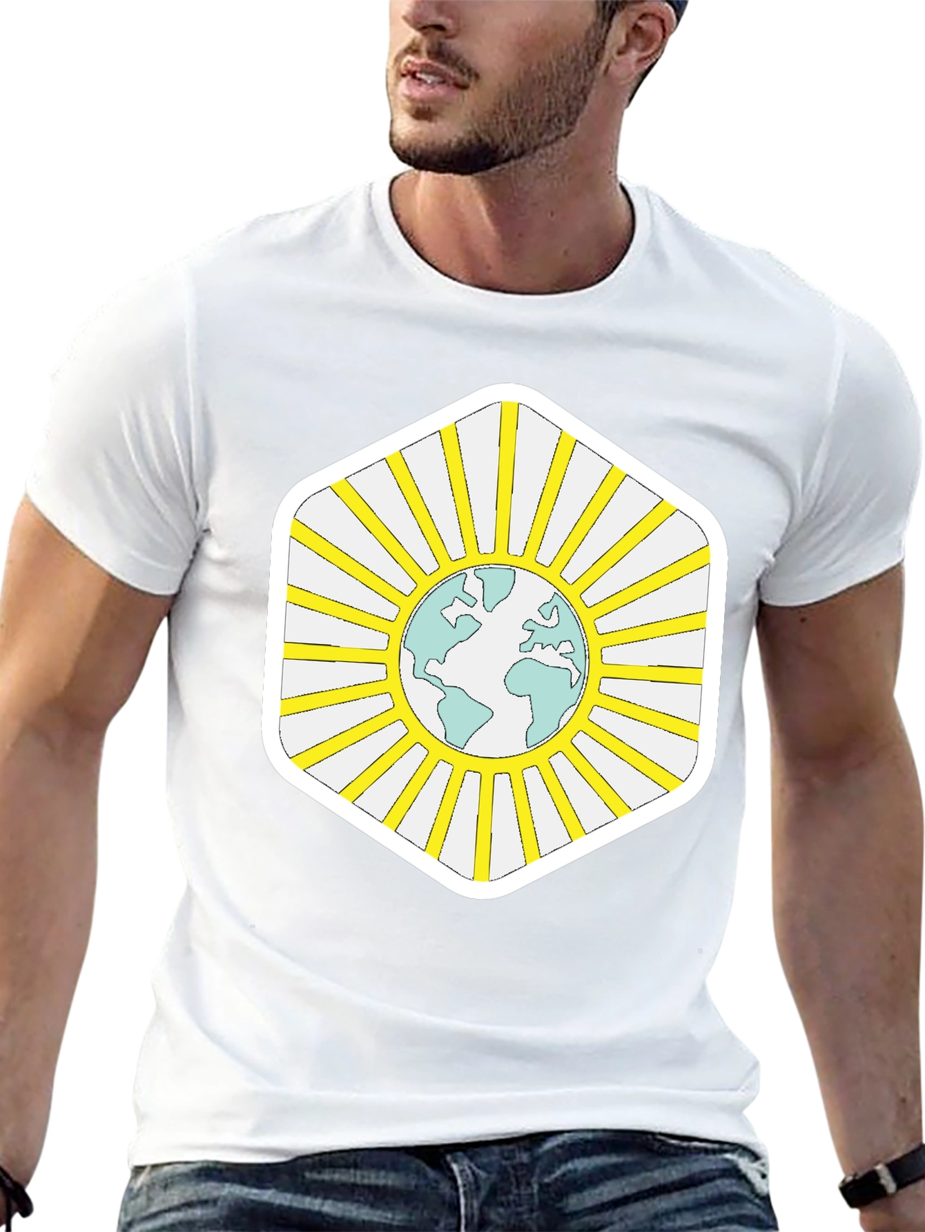 Black Global Harmony Tee - Earth Sun Graphic Black T-Shirt view 13