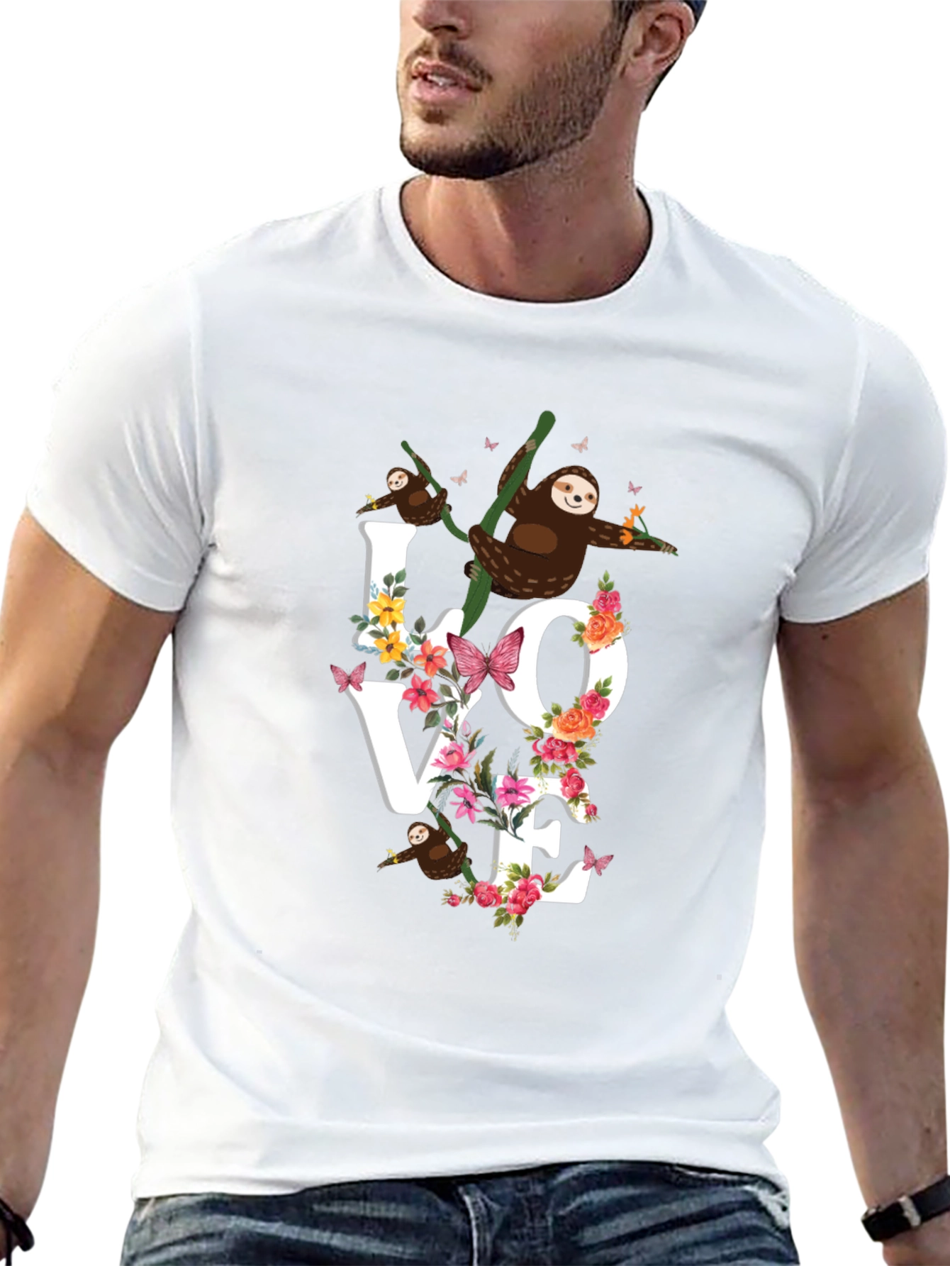 Black Sloth Love Floral Graphic T-Shirt view 13