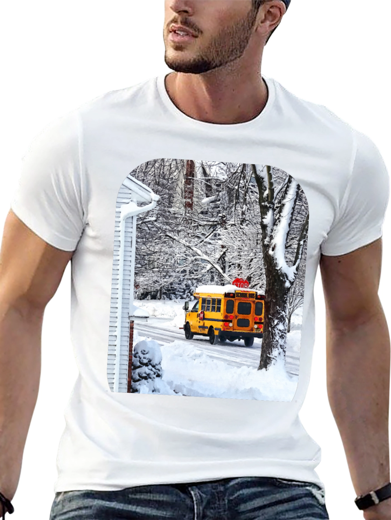 Black Winter School Bus T-Shirt view 13