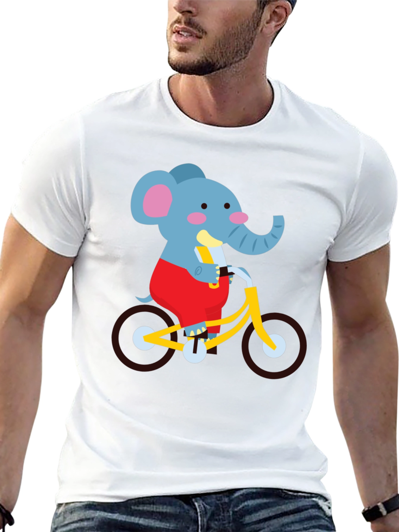 Black Elephant on Bike Graphic Tee - Fun Cartoon Shirt view 13