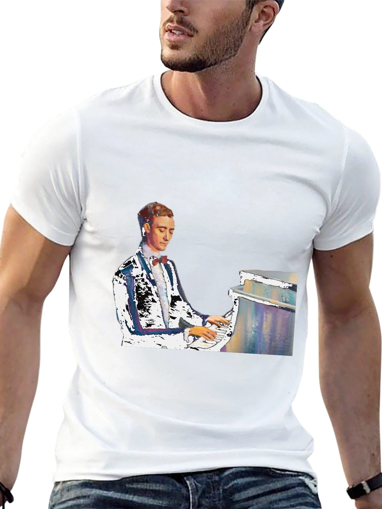 Black Piano Man Graphic Tee - Black Cotton T-Shirt view 13