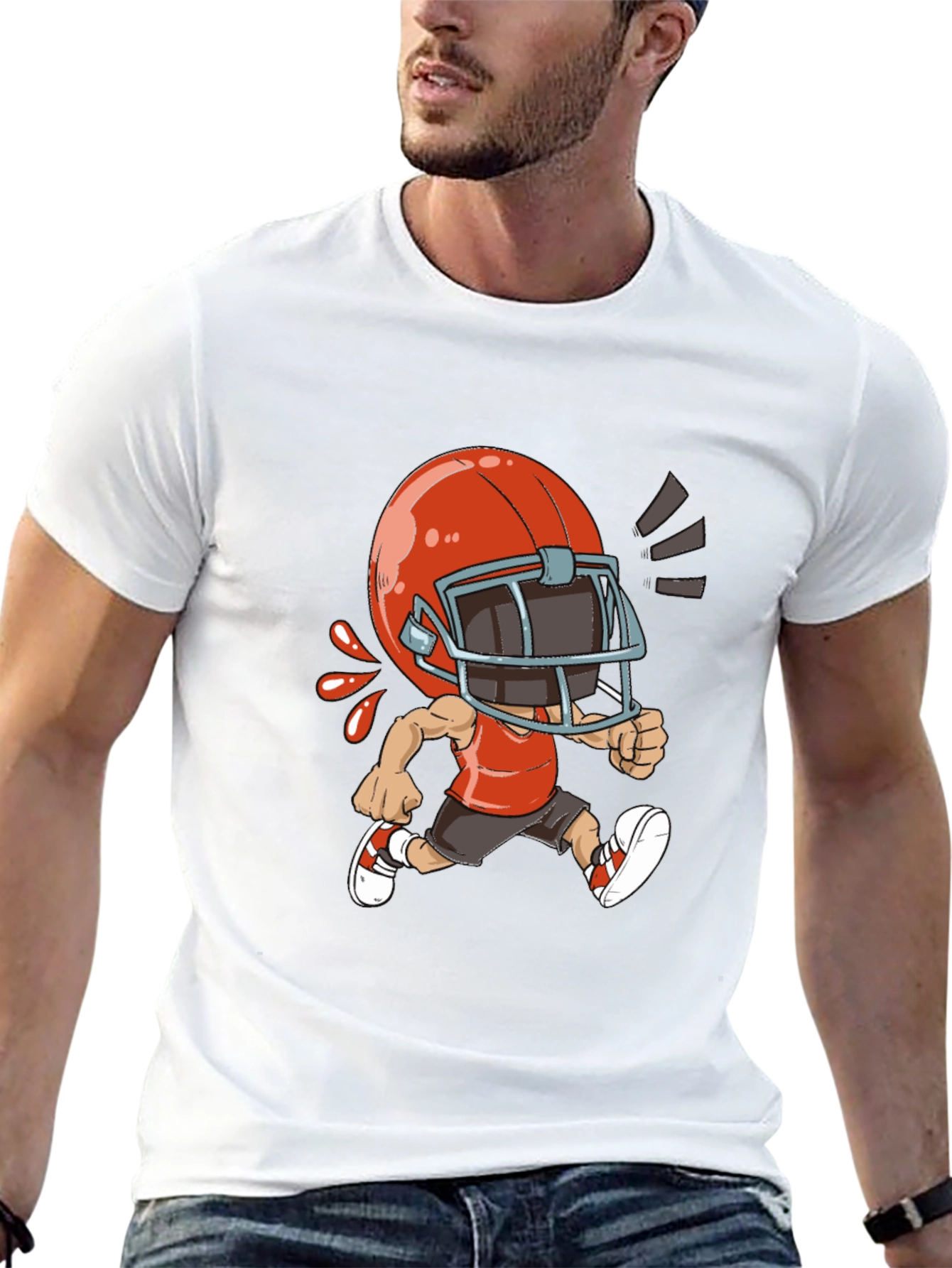 Black Cartoon Football Player Black T-Shirt view 13