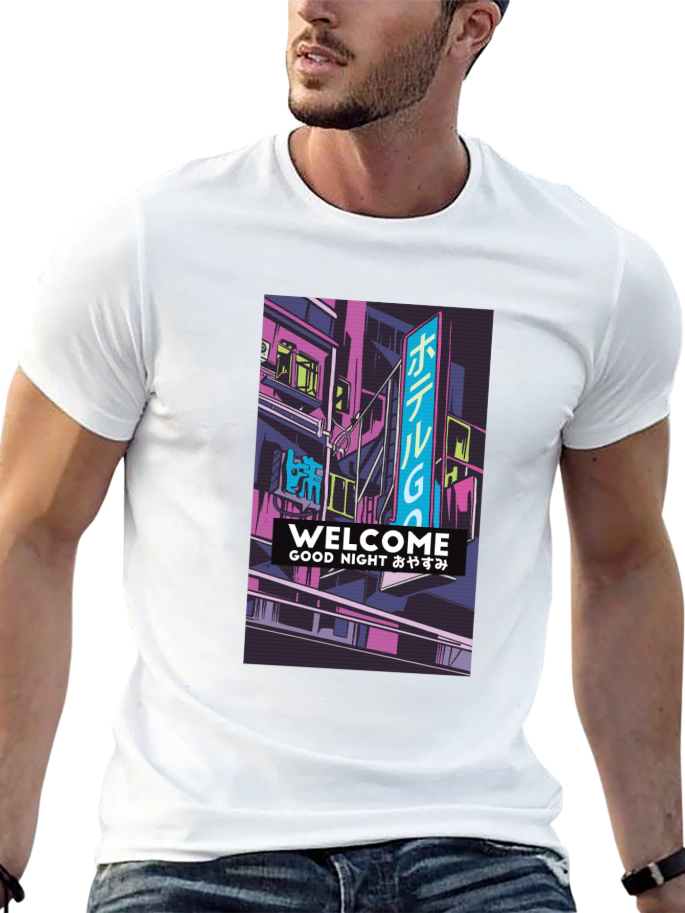 Black Neon Cityscape Graphic T-Shirt view 13